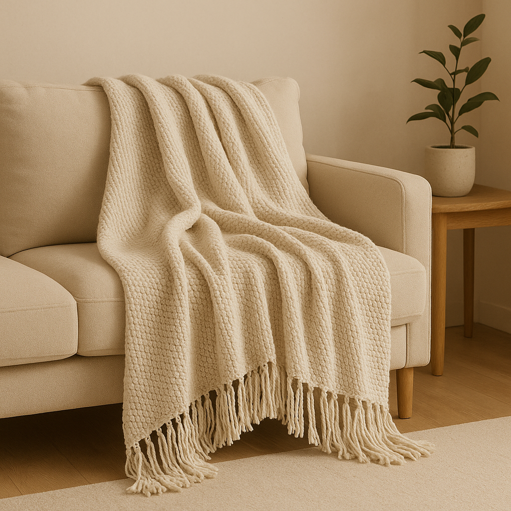 Nogy Yuki Woven Throw - Soft Japandi Comfort with Tassel Detail