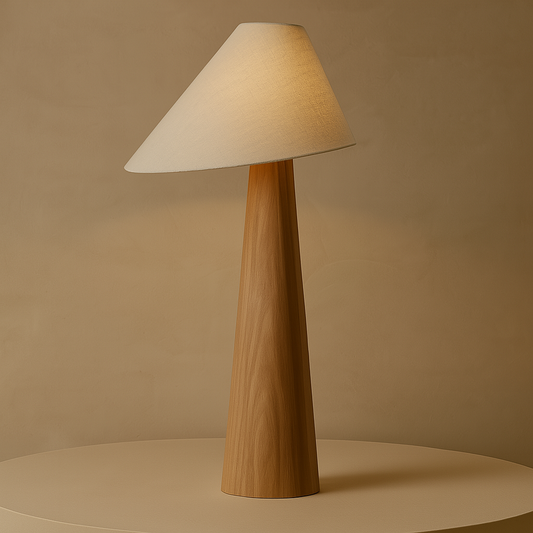 Nogy Sora Floor Lamp - Cone Wood Style with Linen Shade – Minimalist Warm Ambient Lighting