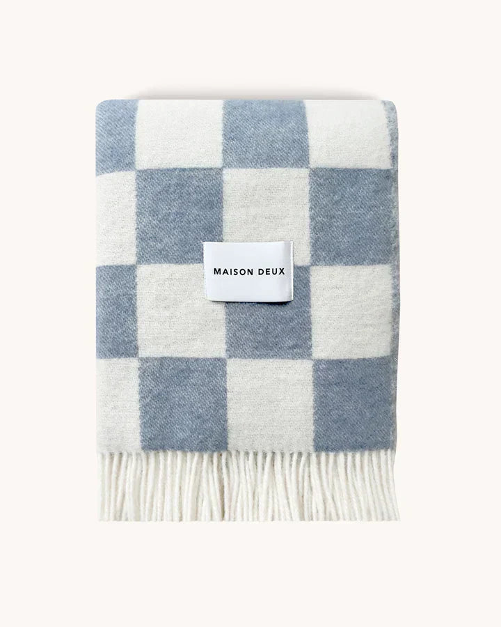 Blanket CHECKERBOARD Denim Blue / White 4.25 x 6.5 ft - Arte House