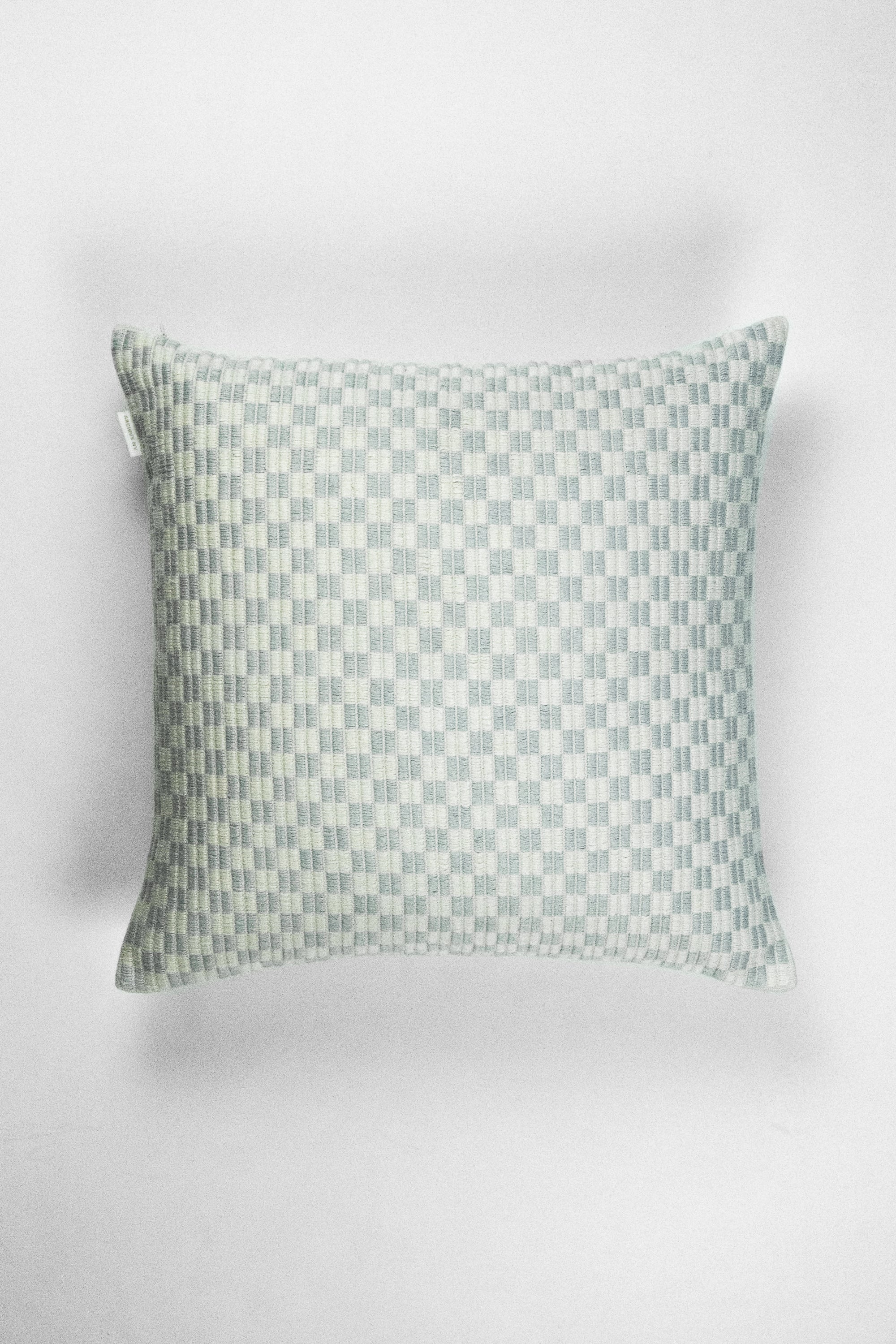 Checkered Brocade Pillow - Grey & White Square