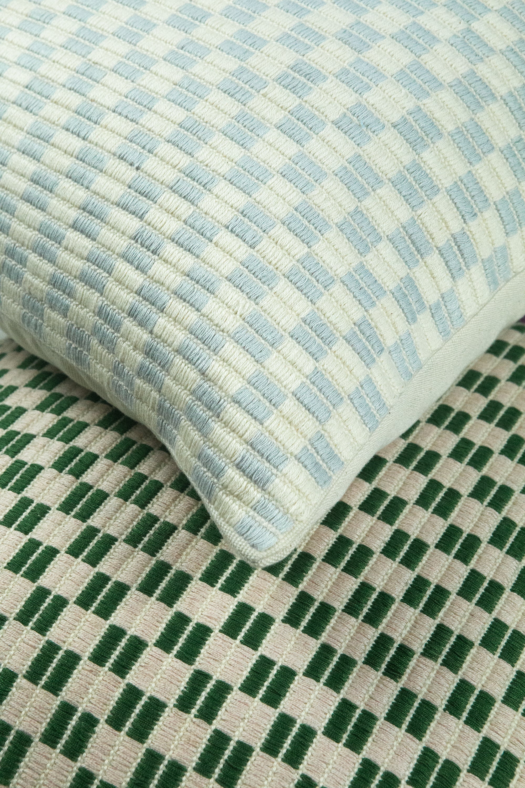 Checkered Brocade Pillow - Grey & White Square