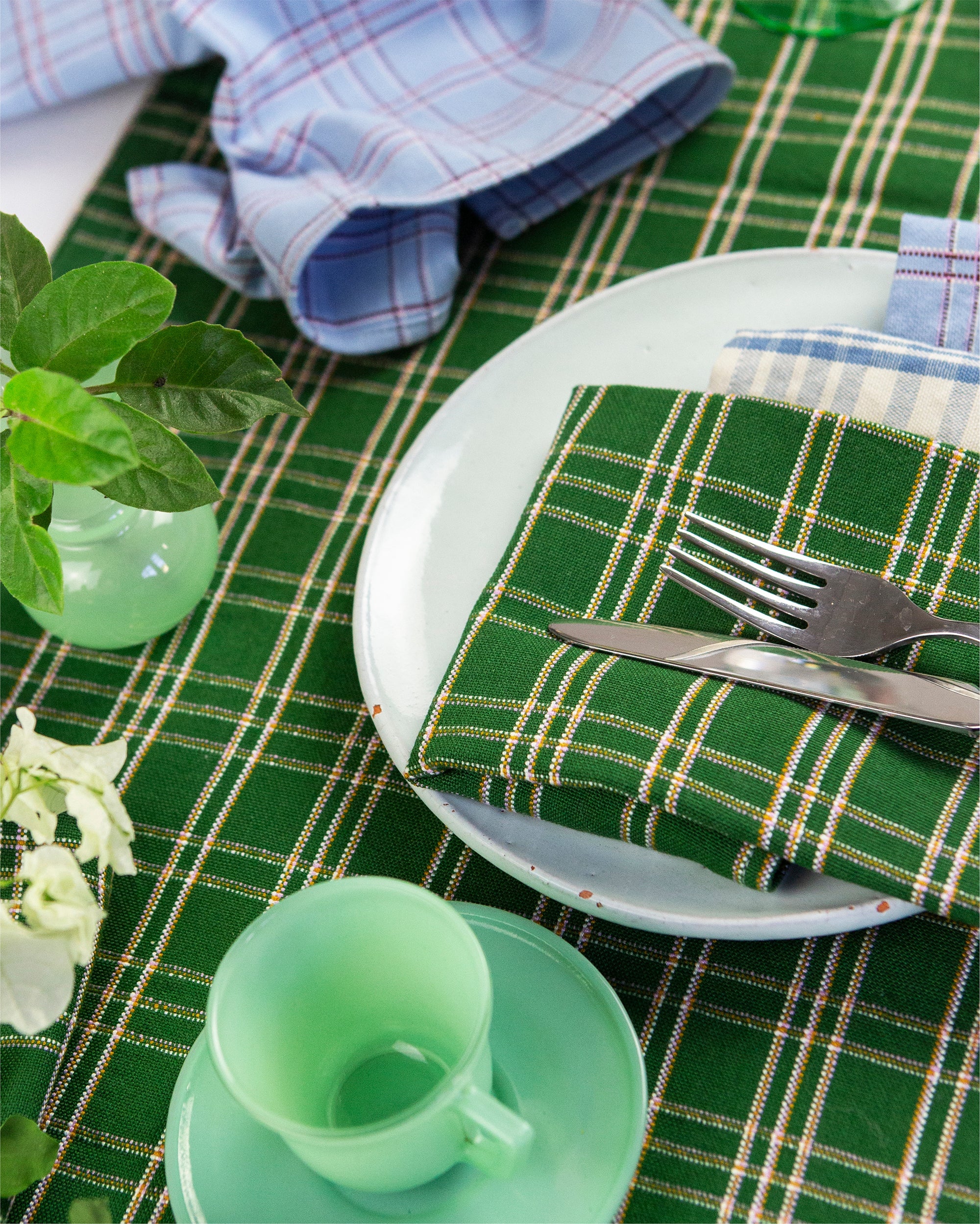 Chiapas Plaid Forest Green Cocktail Napkins Set of 4 - Arte House