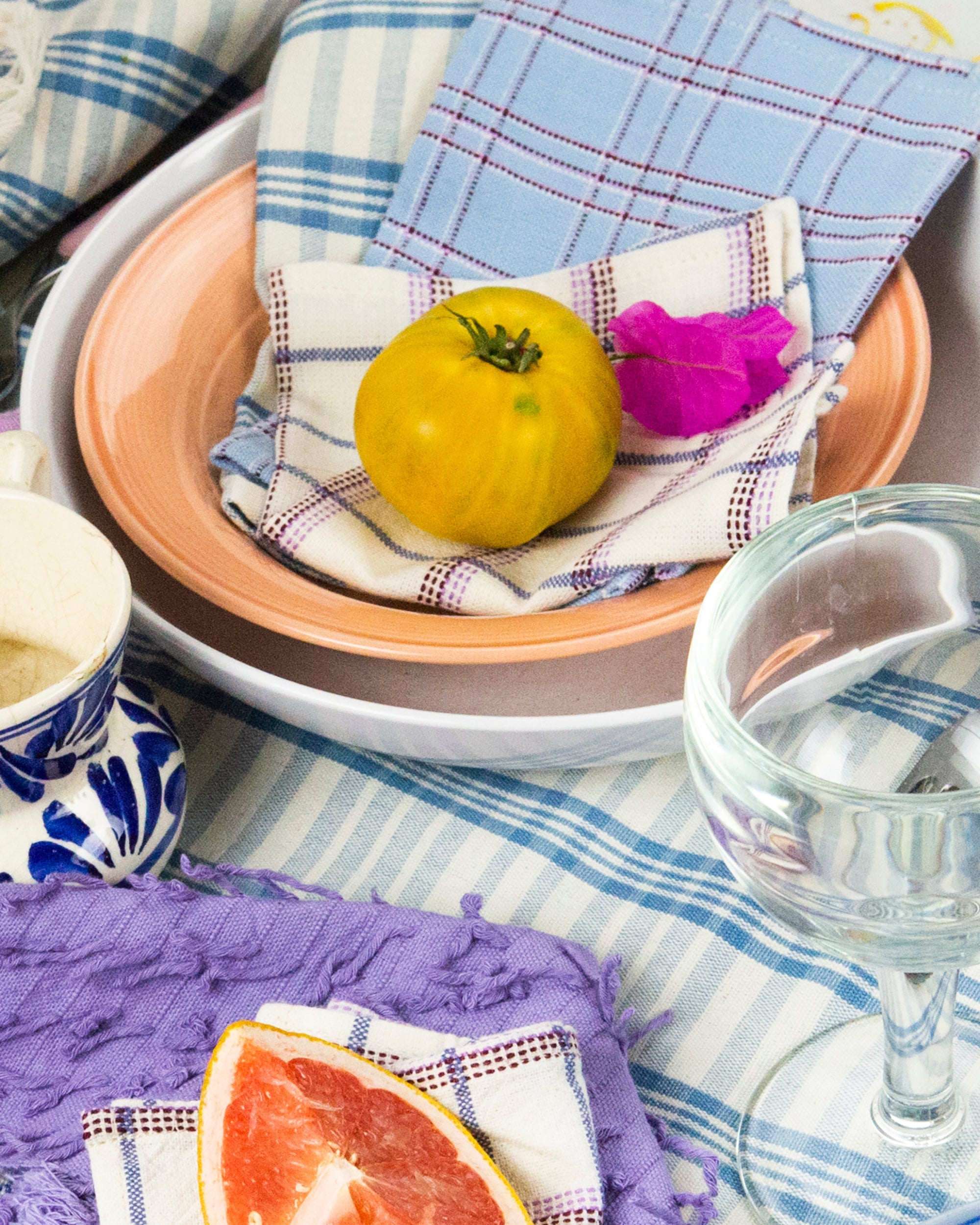 Chiapas Plaid Light Blue Cocktail Napkins Set of 4 - Arte House