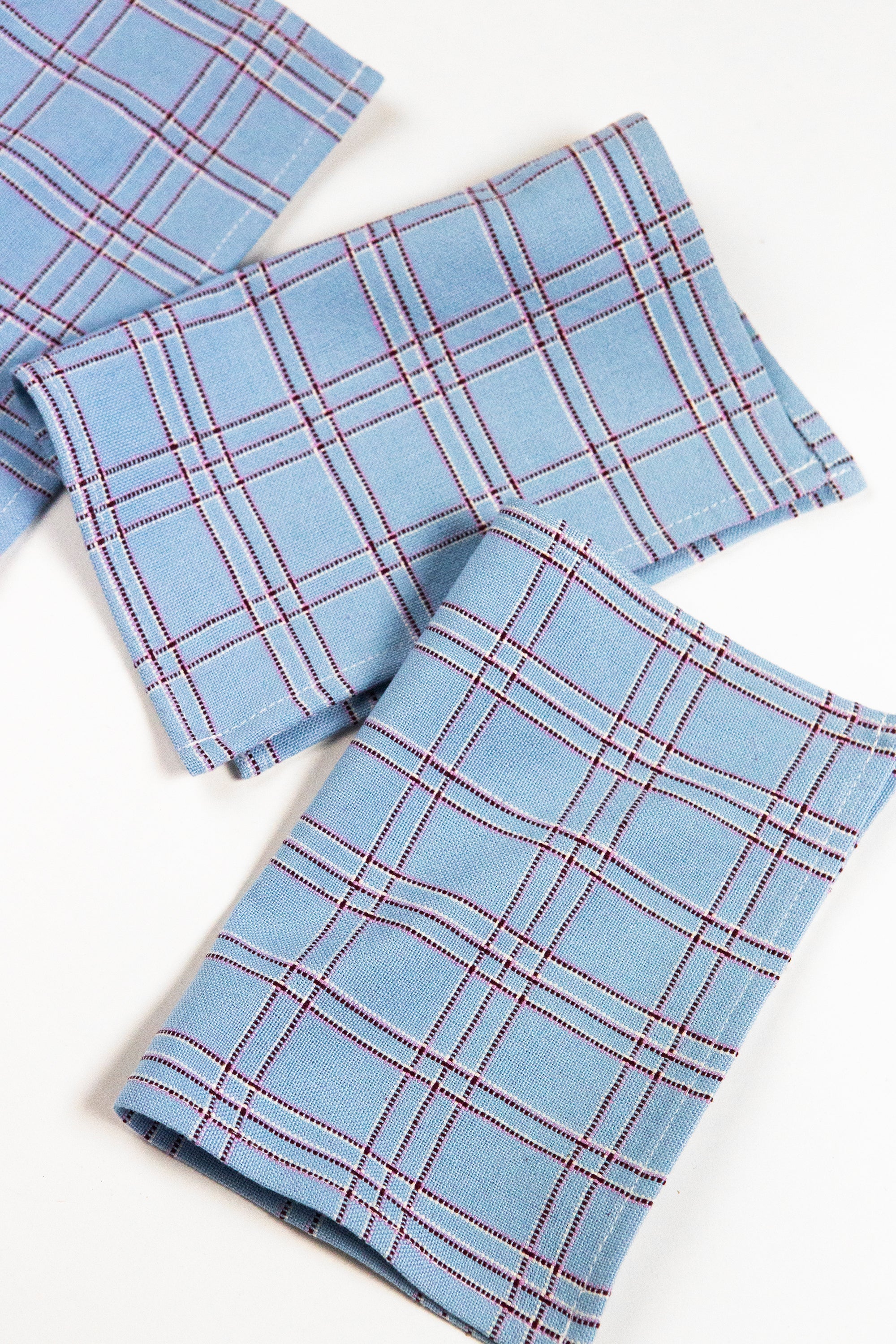 Chiapas Plaid Light Blue Cocktail Napkins Set of 4 - Arte House