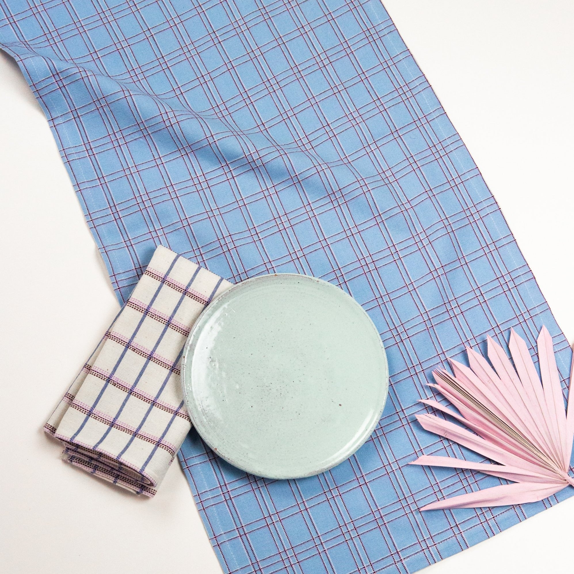 Chiapas Plaid Light Blue Table Runner - Arte House