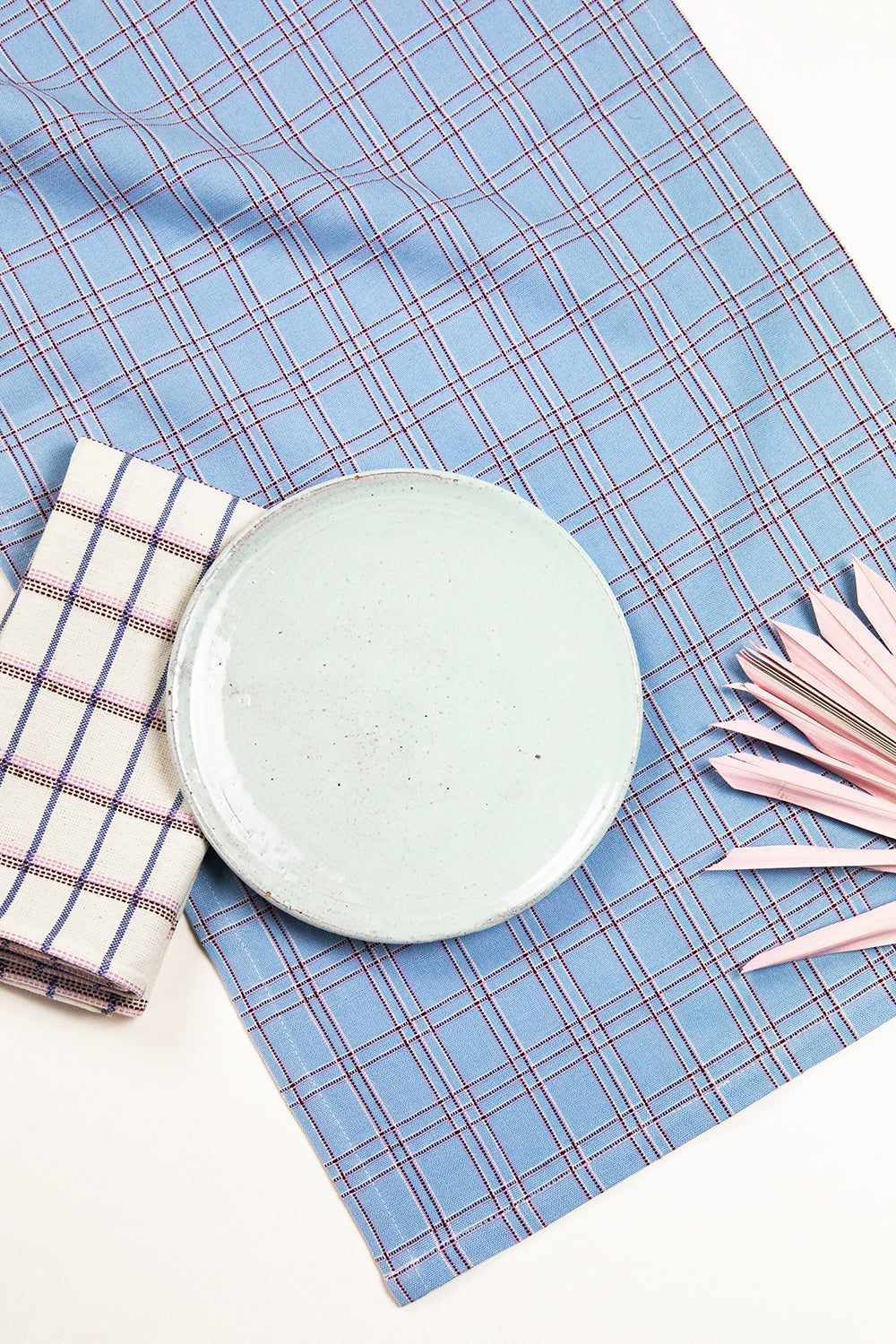 Chiapas Plaid Light Blue Table Runner - Arte House