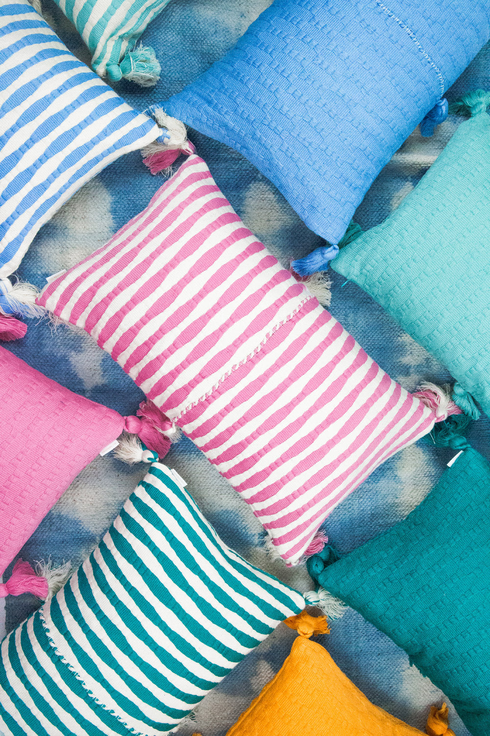 Antigua Pillow - Faded Aqua Striped