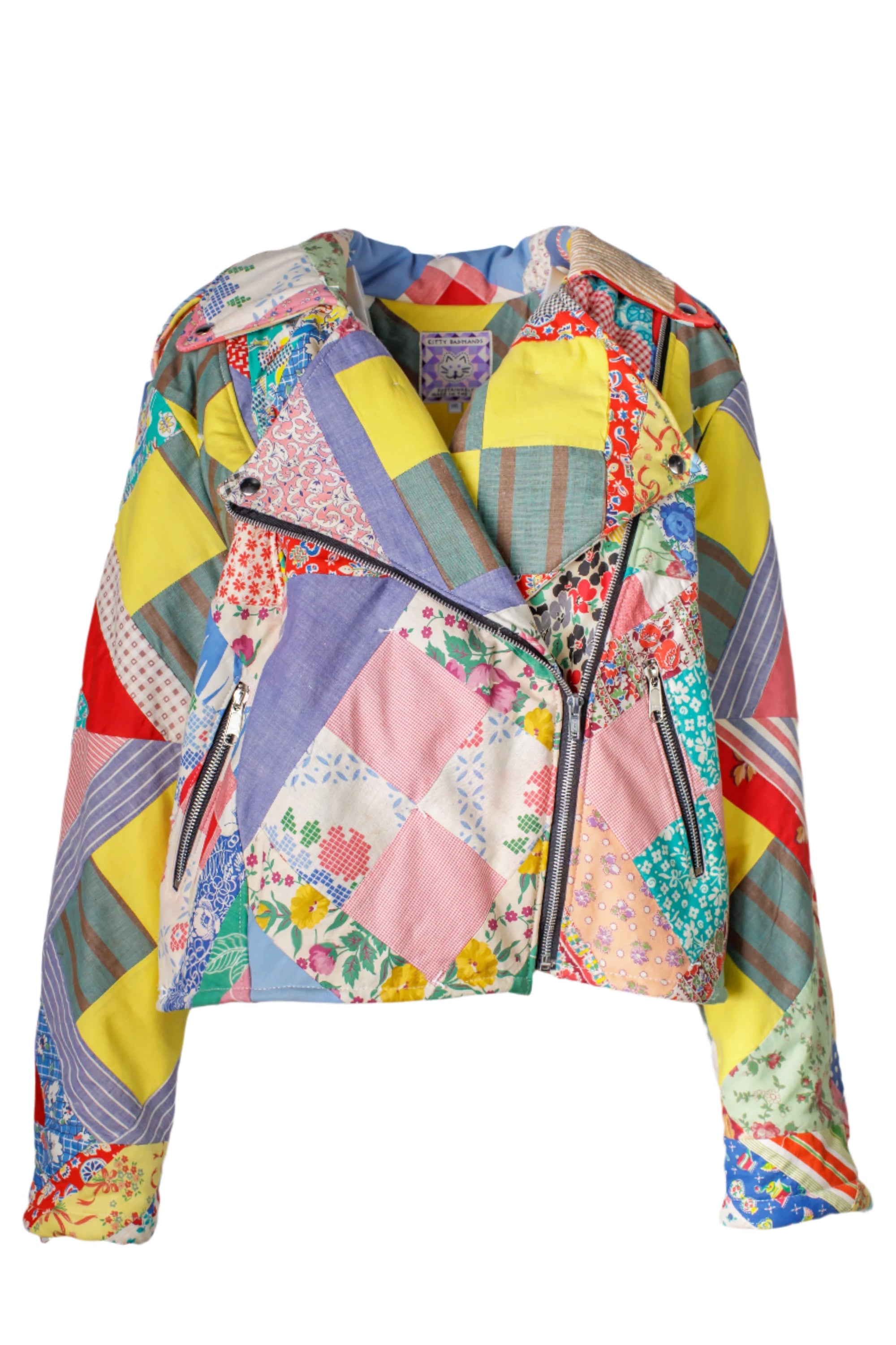 Crazy Quilt Cropped Adeline Biker Jacket (2XL) - Arte House