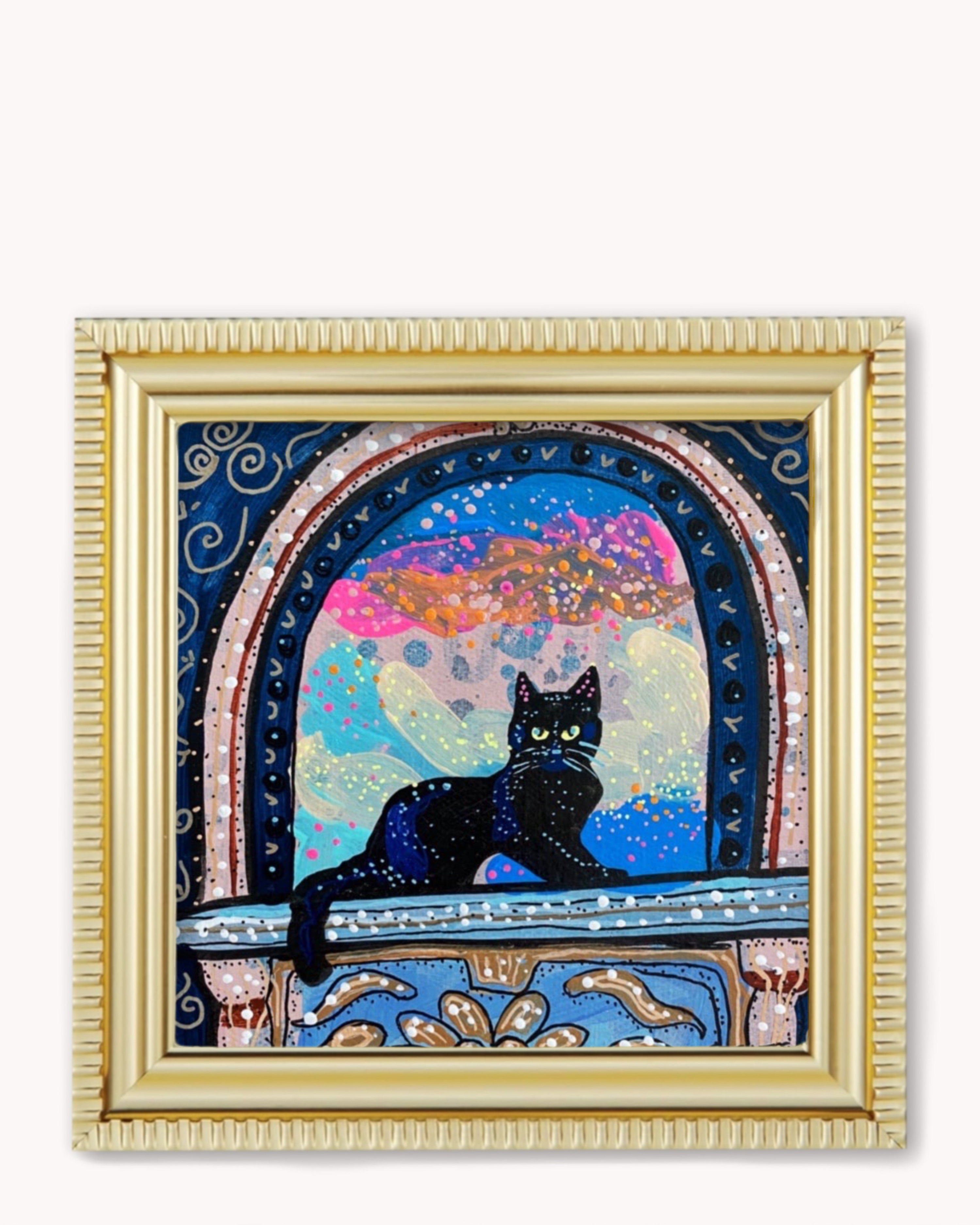 Black Cat In Archway Framed Magnet ( Medium ) - Arte House