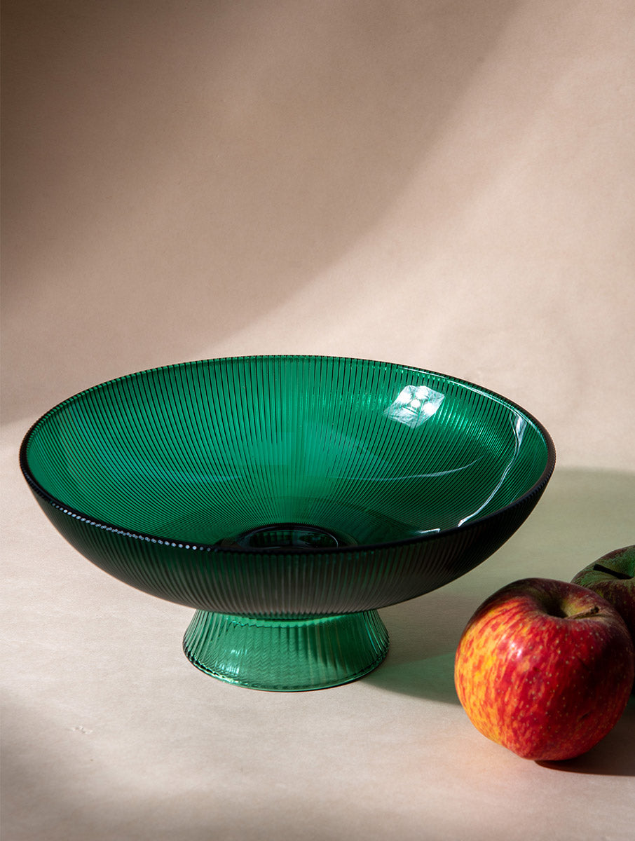 Ribbed Glass Bowl, Green -10 x 10 x 5 Inches - Arte House