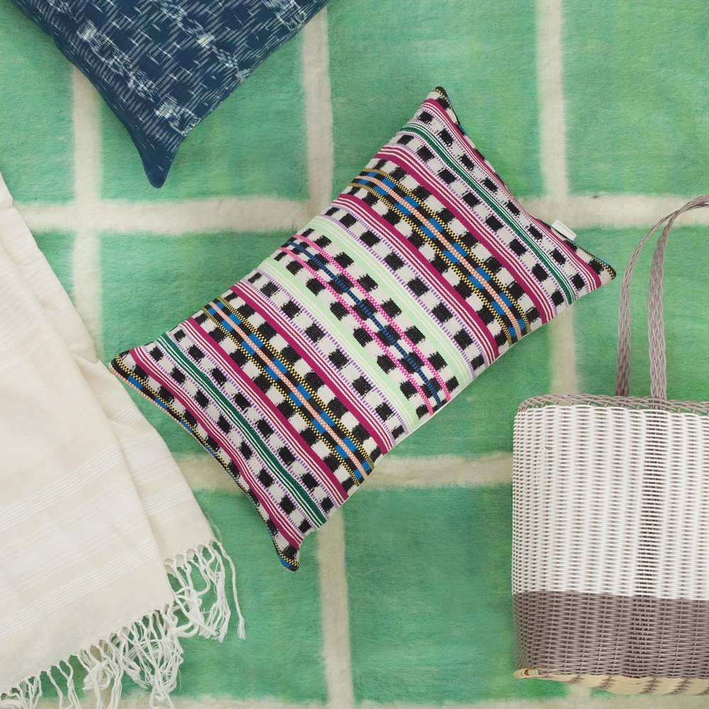 Momos Grid Blanket- Natural White &amp; Green