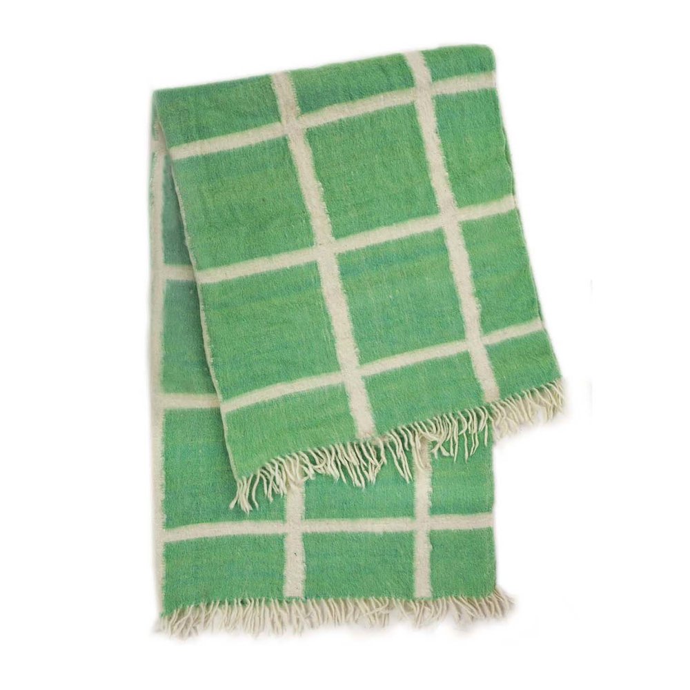 Momos Grid Blanket- Natural White &amp; Green