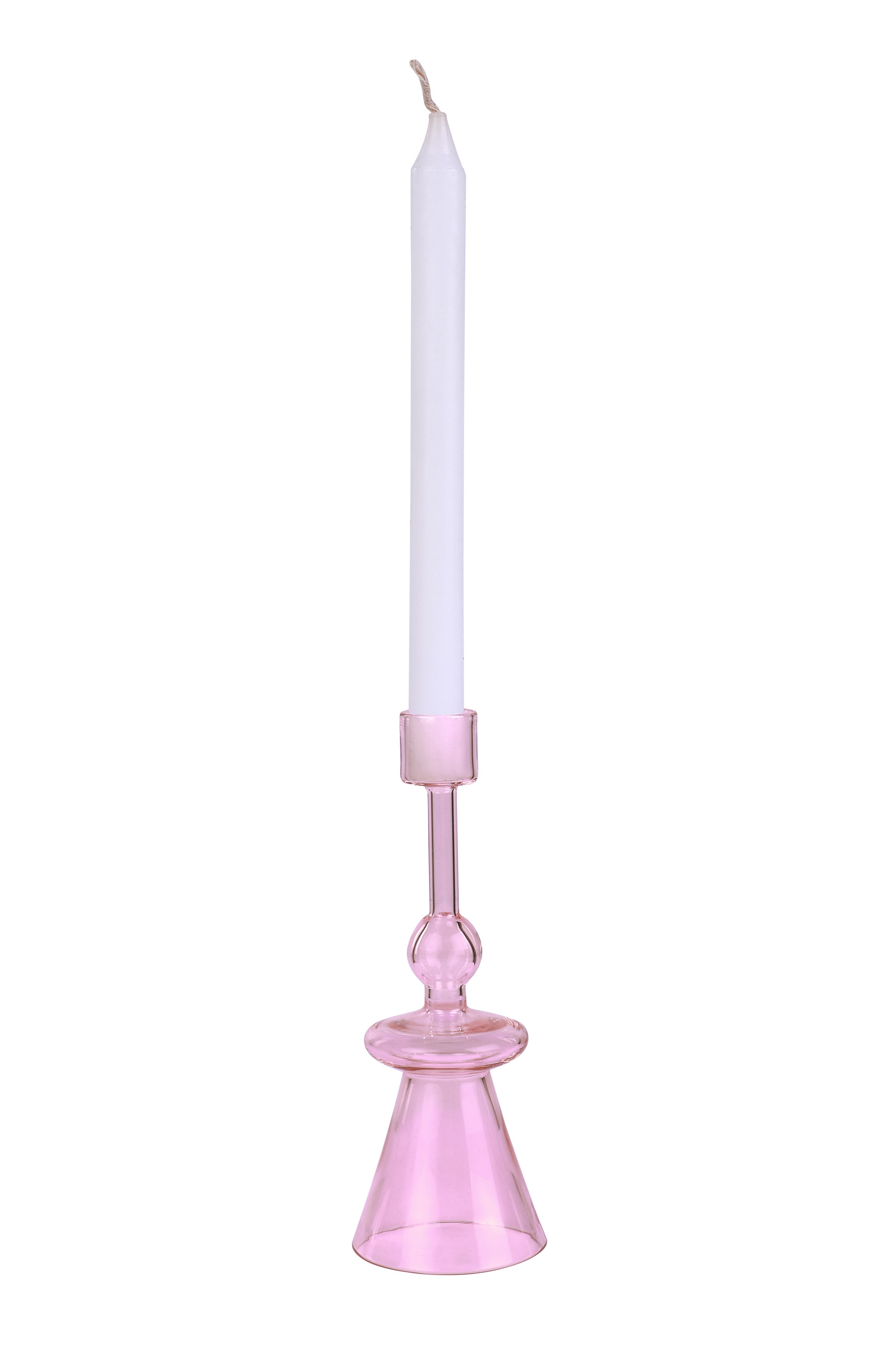 Glass Candle Holder- Pink,  7 x 2.3 Inches (Set of 4)