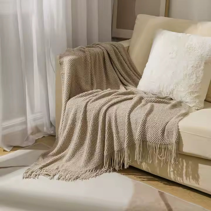 Nogy Yuki Woven Throw - Soft Japandi Comfort with Tassel Detail