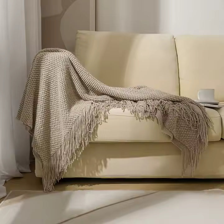Nogy Yuki Woven Throw - Soft Japandi Comfort with Tassel Detail