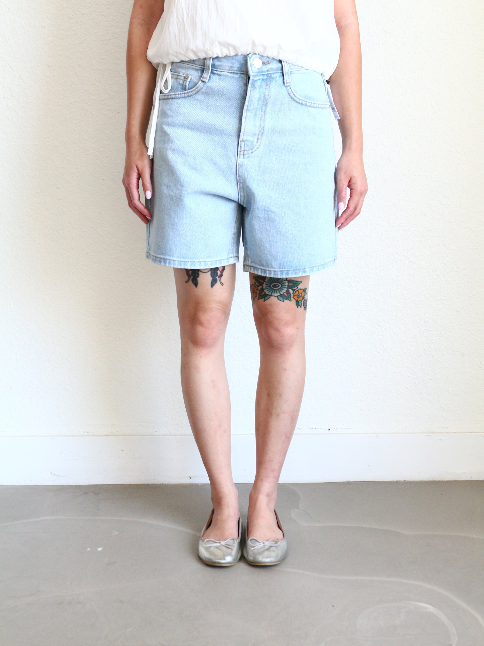 High Rise Denim Shorts - Light Wash
