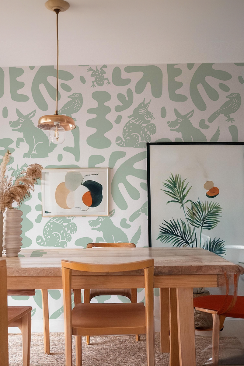 Abstract Animales Wallpaper, mint