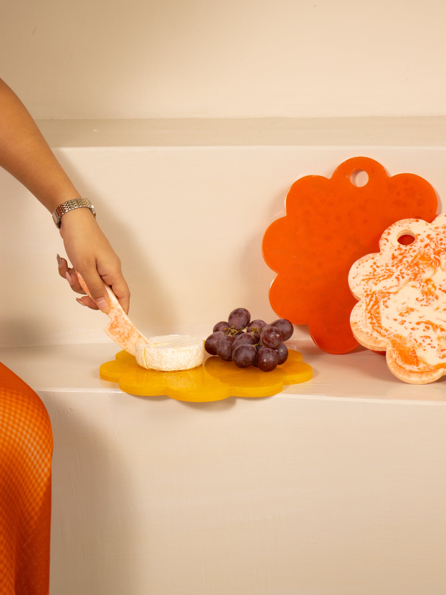 Scallop Resin Cheese Charcuterie Board, Orange - 9 Inches
