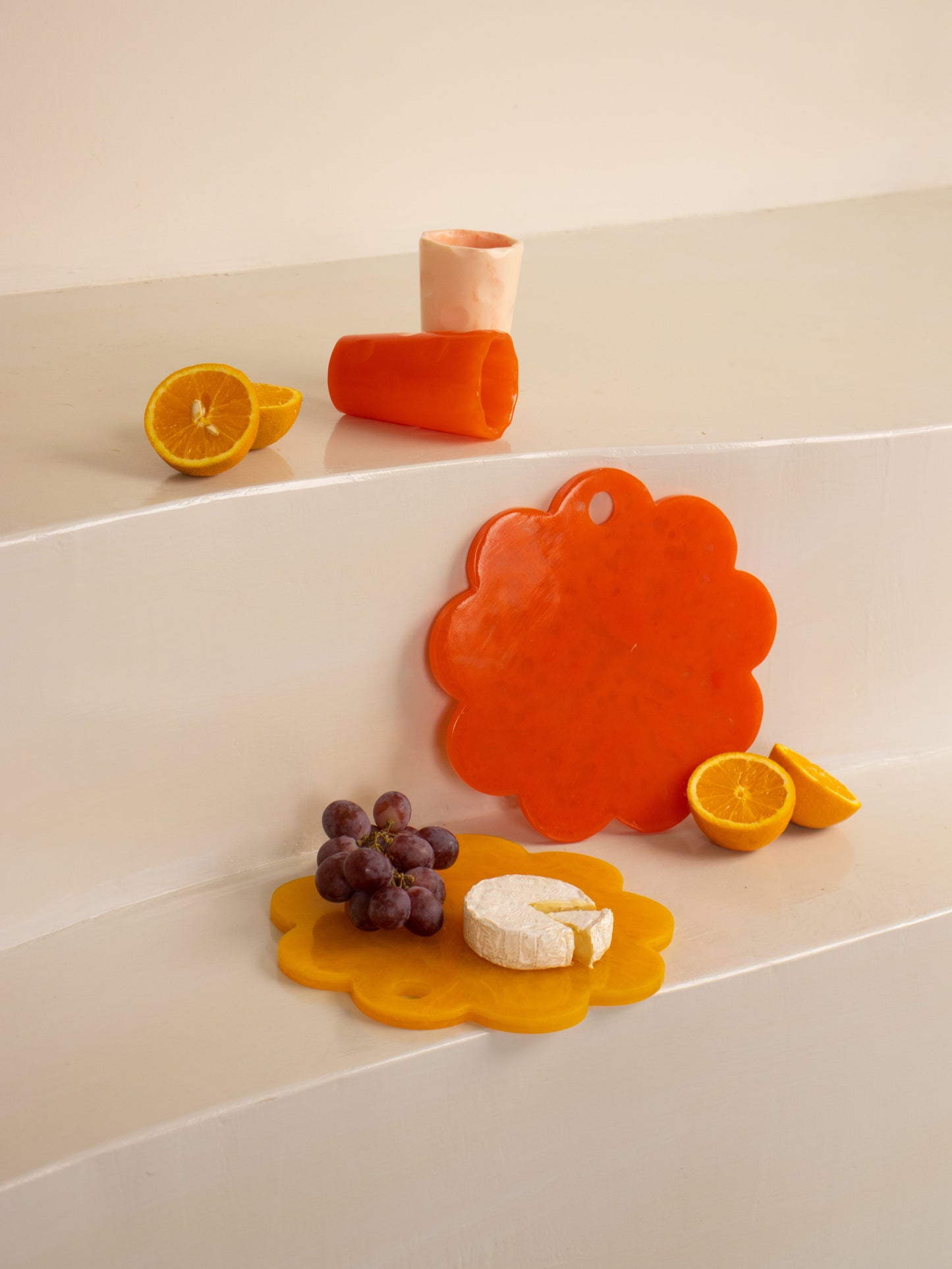 Scallop Resin Cheese Charcuterie Board, Orange - 9 Inches