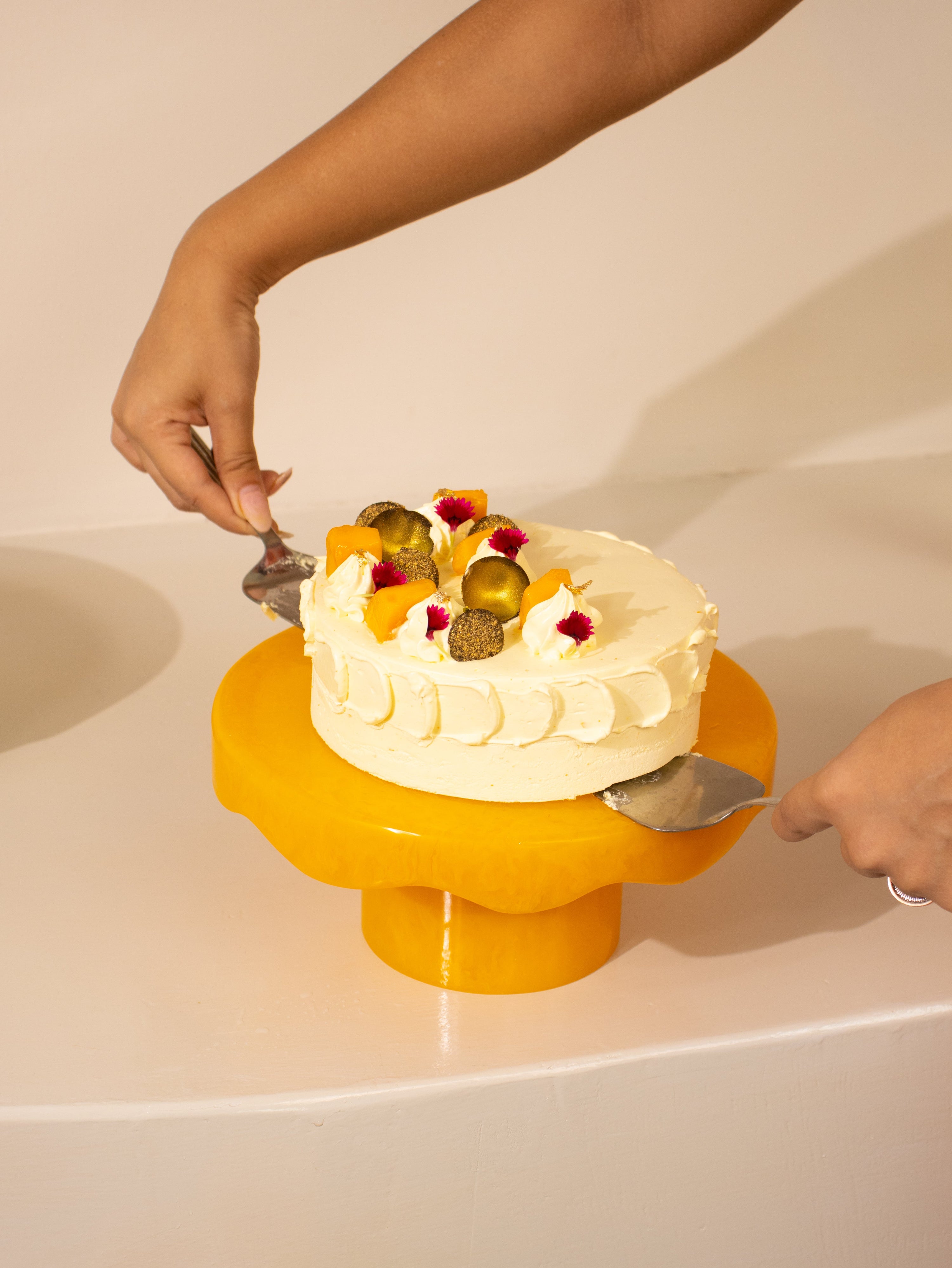 Scallop Handmade Resin Cake stand, Mustard - 9.5x4.5 Inches - Arte House