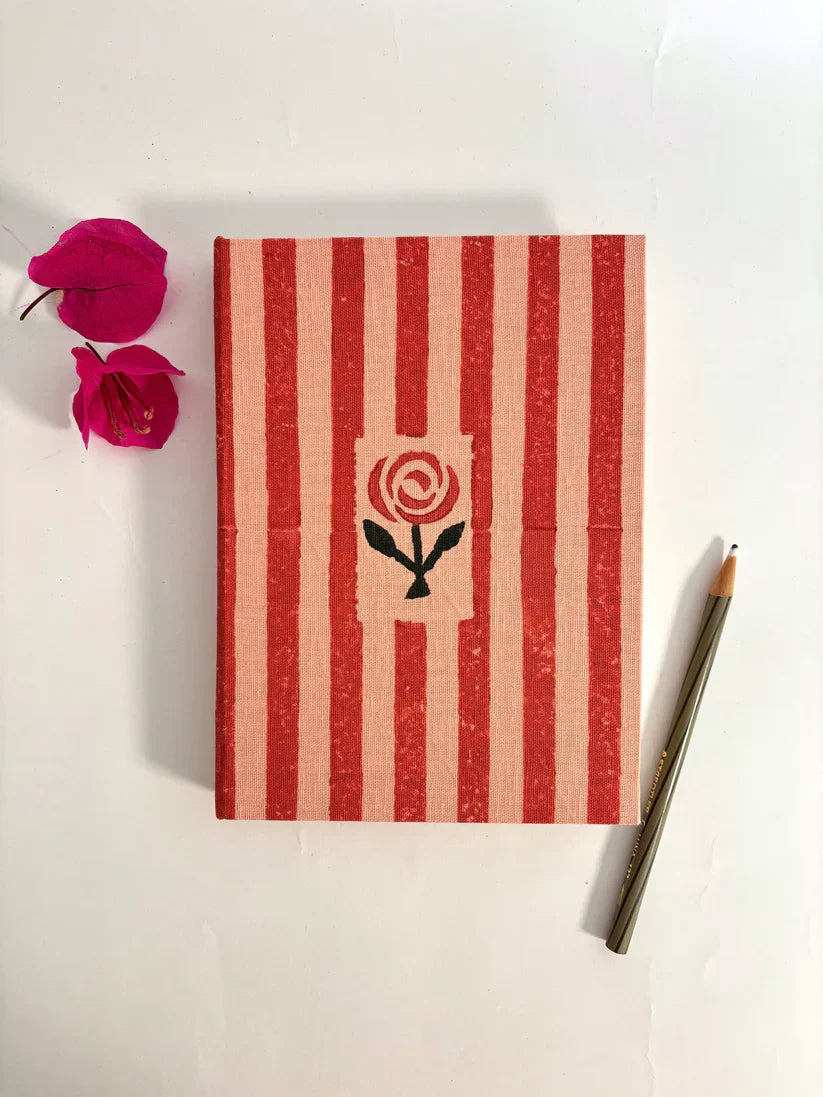 Handmade Paper Journal Notebook, Pink & Red Stripe - A5 - Arte House