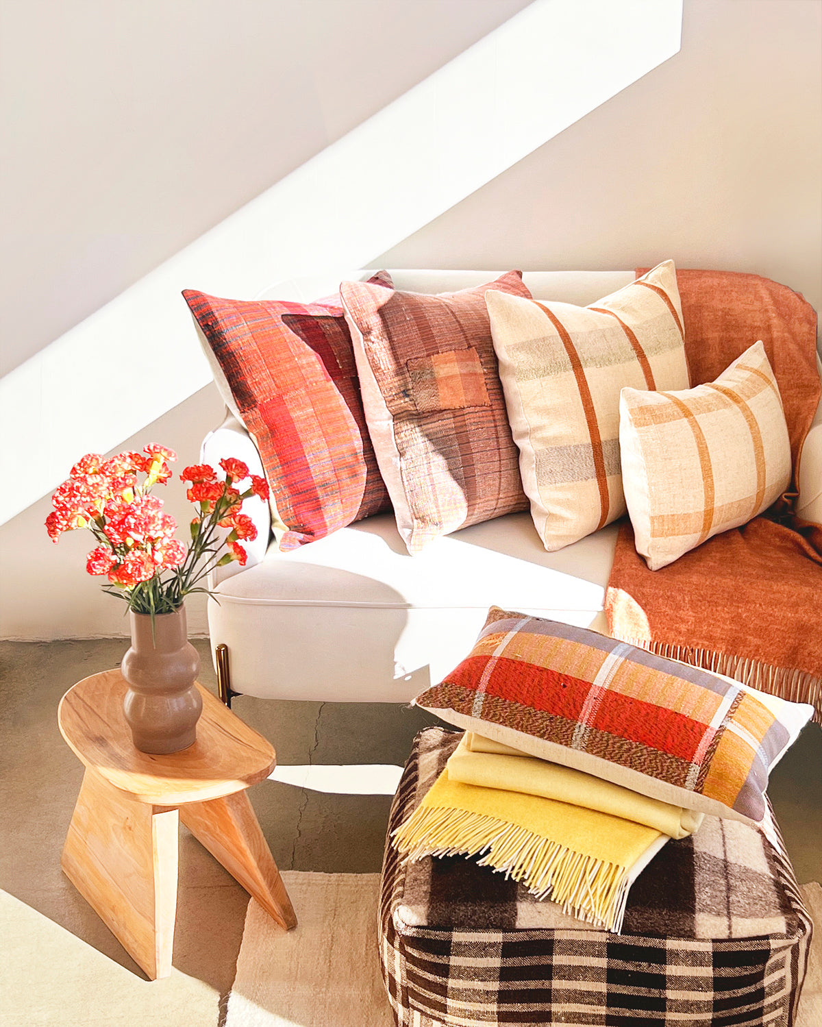 Isabel Checkered Square Pouf Ottoman - Arte House