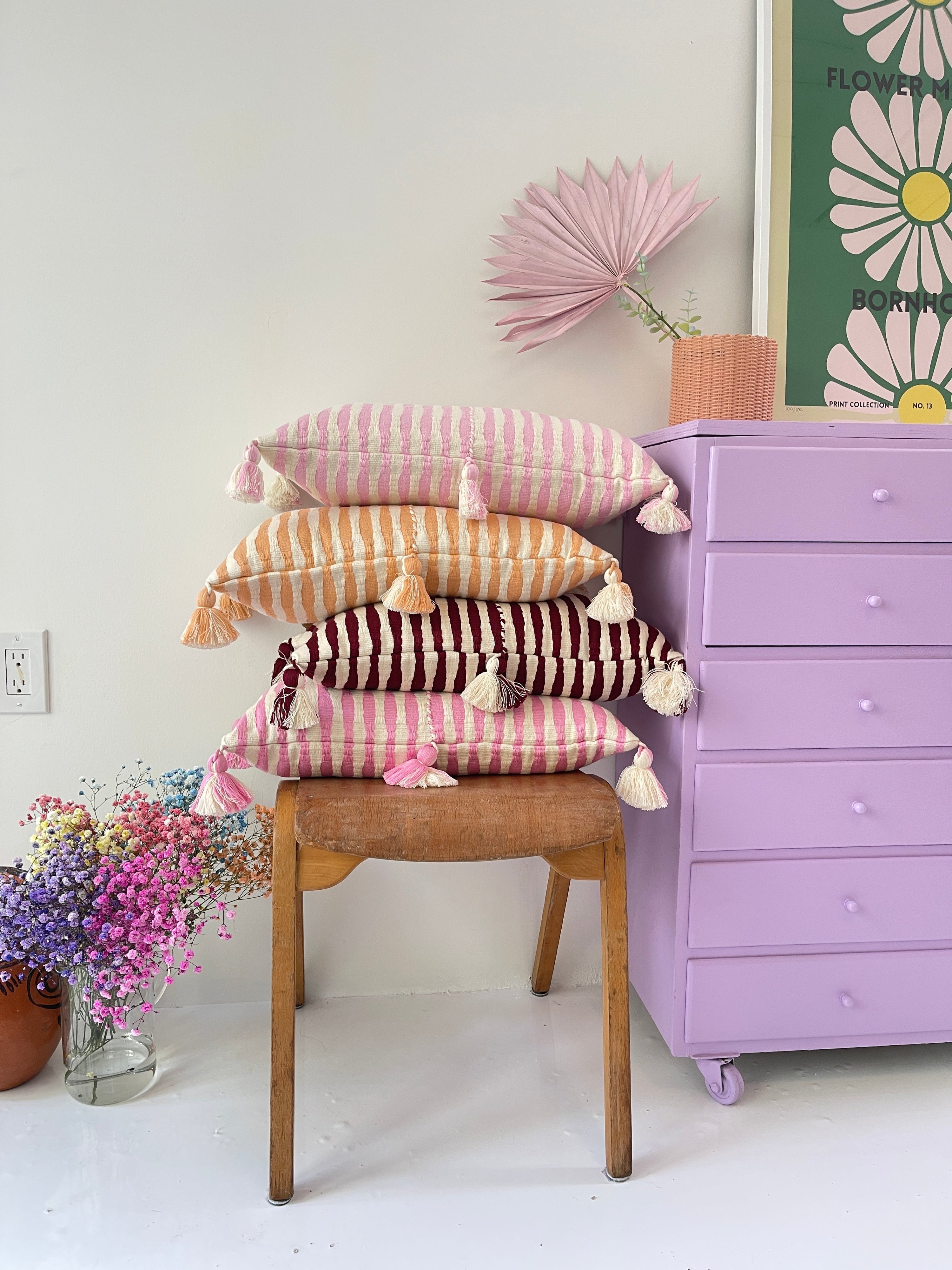 Antigua Pillow - Baby Pink Stripe