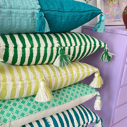 Antigua Pillow - Jade and Faded Aqua Colorblocked