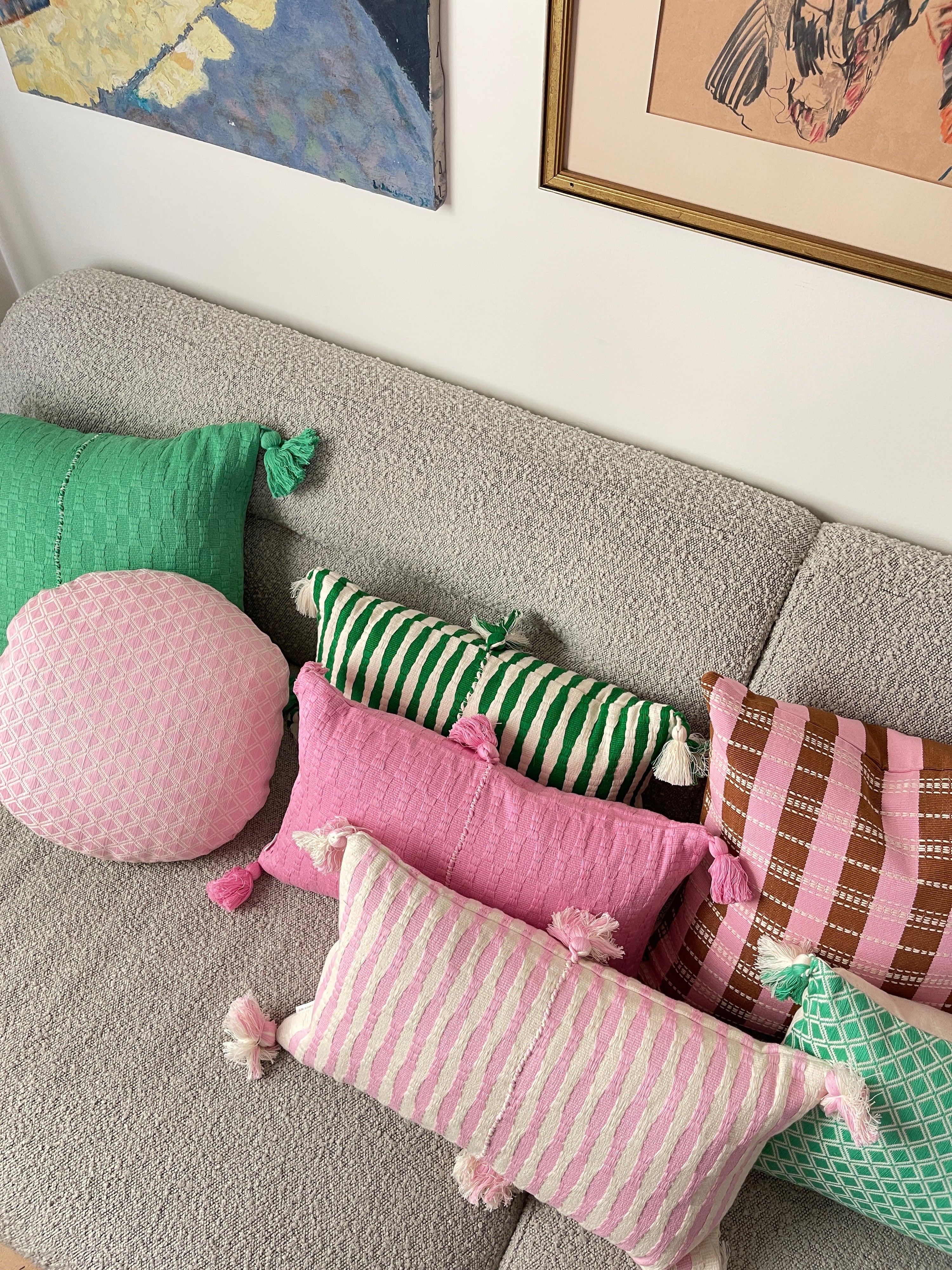 Santiago Grid Pillow - Baby Pink &amp; Umber - 18"x18"
