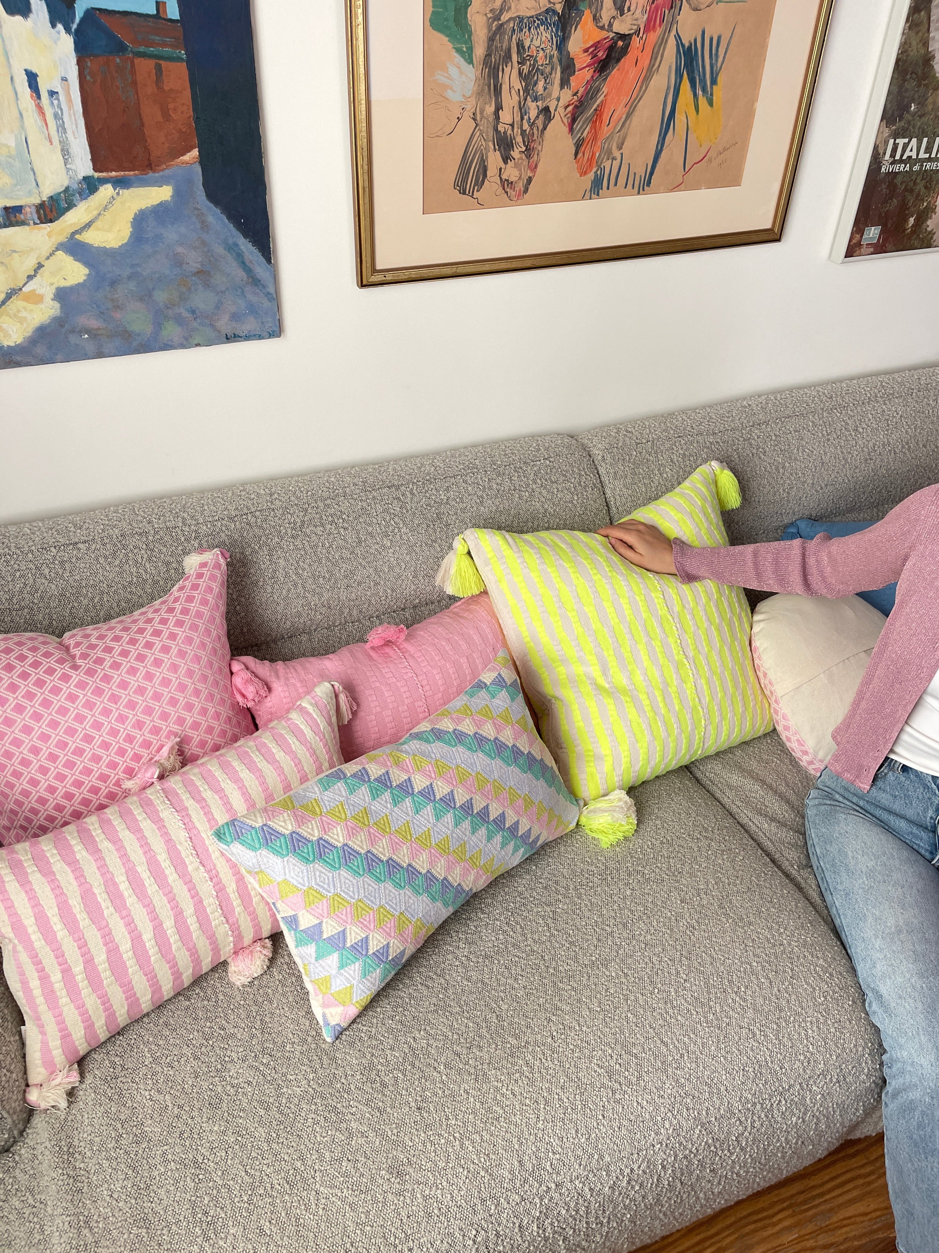 Antigua Pillow - Baby Pink Stripe