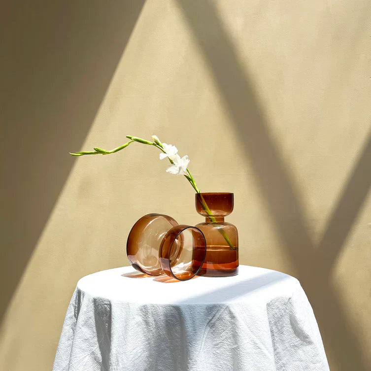 Slate Brown Handblown Glass vase  Short ,5.90x5.90x 5.51Inch - Arte House