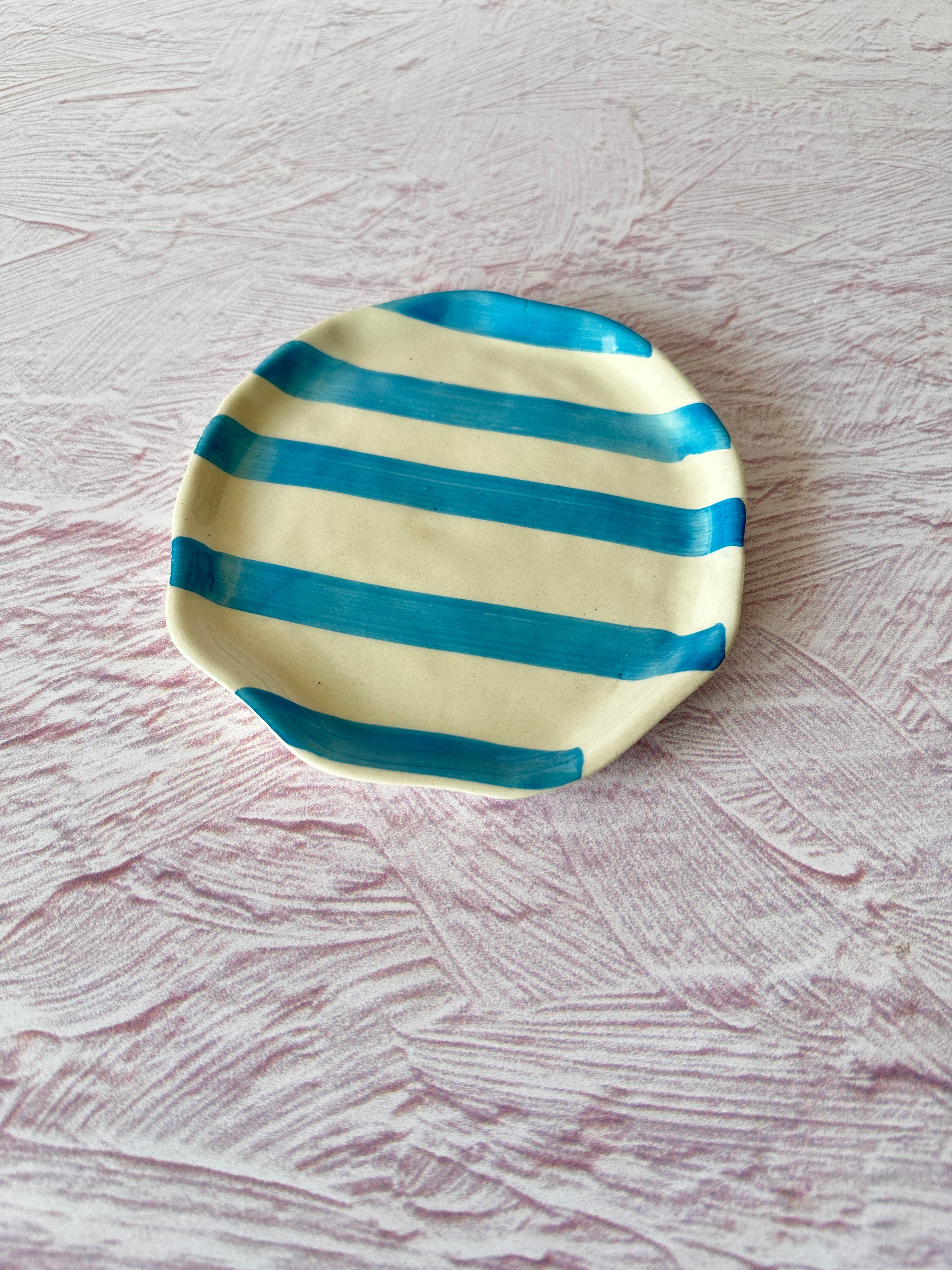 Ceramic Aqua stripe plate, 6.3x6.3 Inches (Set of 4) - Arte House