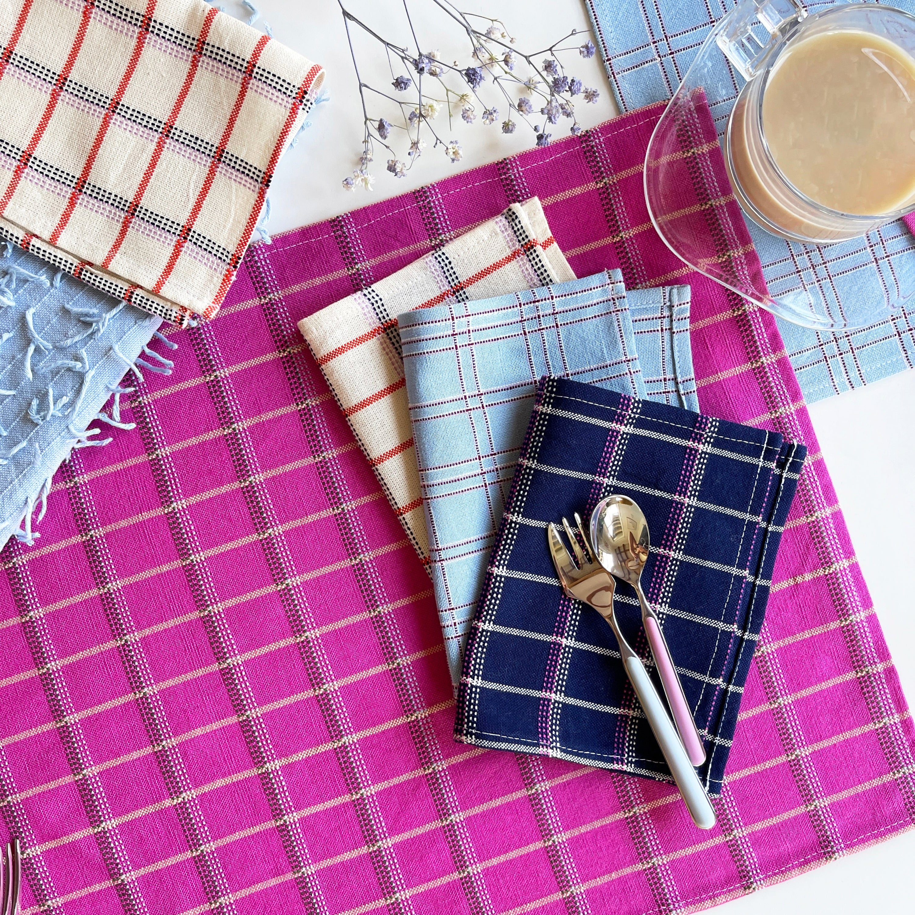 Chiapas Plaid Light Blue Cocktail Napkins Set of 4 - Arte House