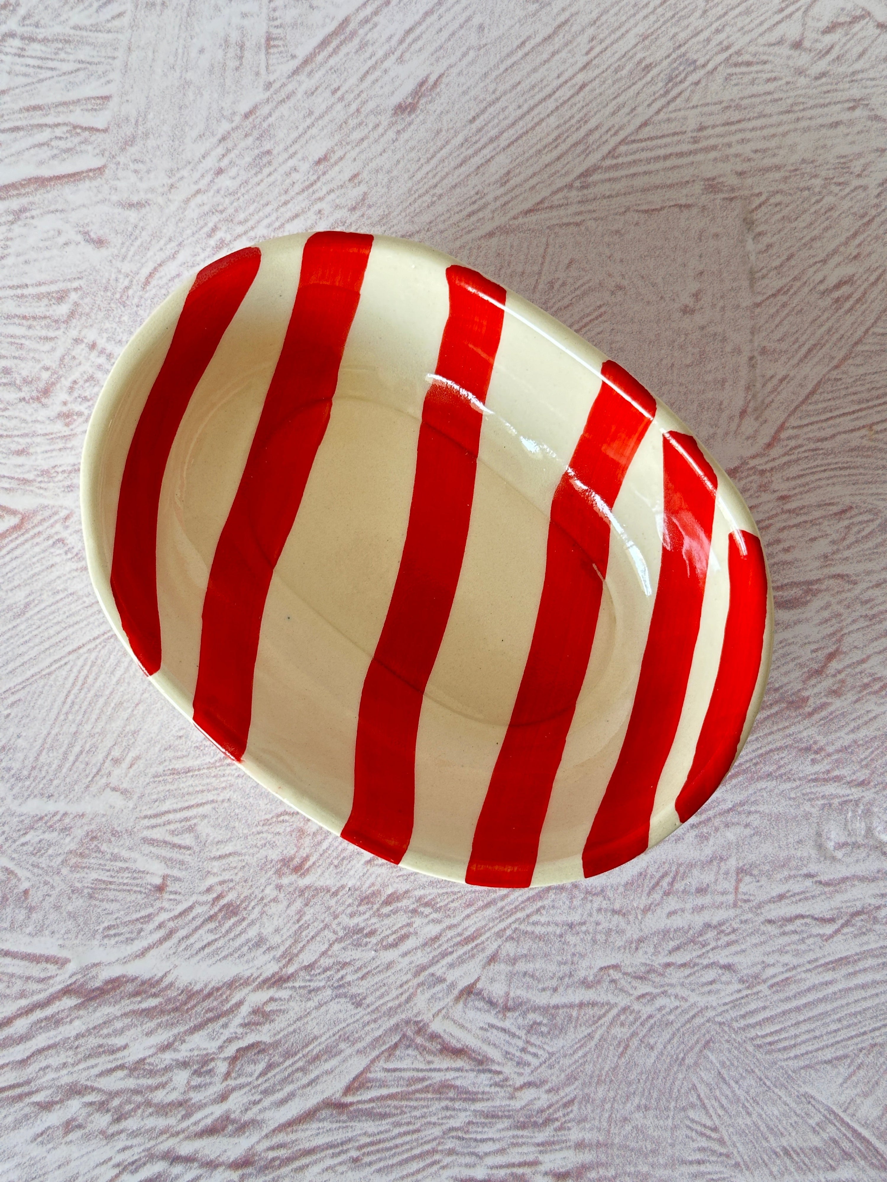 Ceramic stripe Bowl, Red 7x5x2 Inches (Set of 4) - Arte House