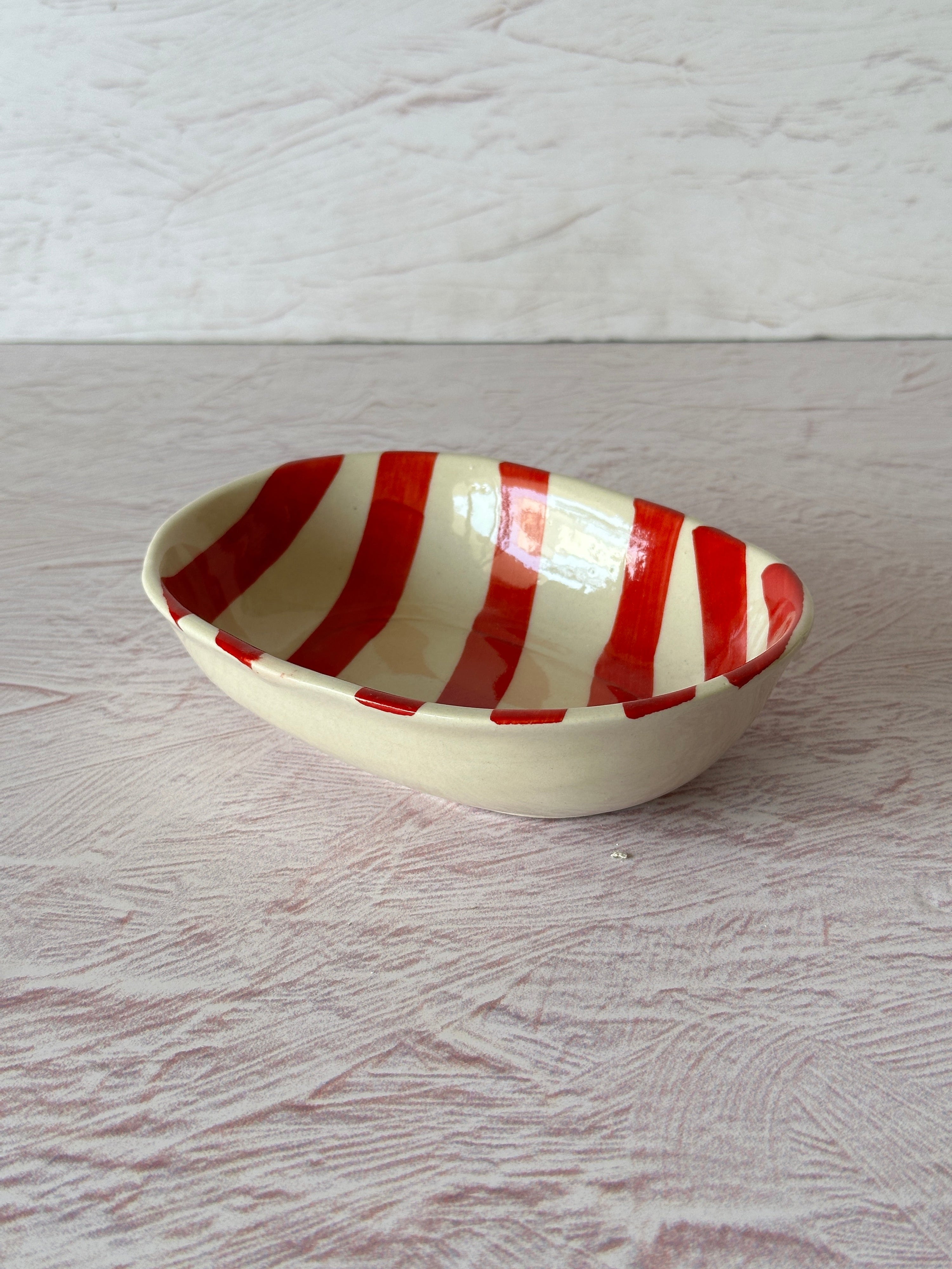 Ceramic stripe Bowl, Red 7x5x2 Inches (Set of 4) - Arte House