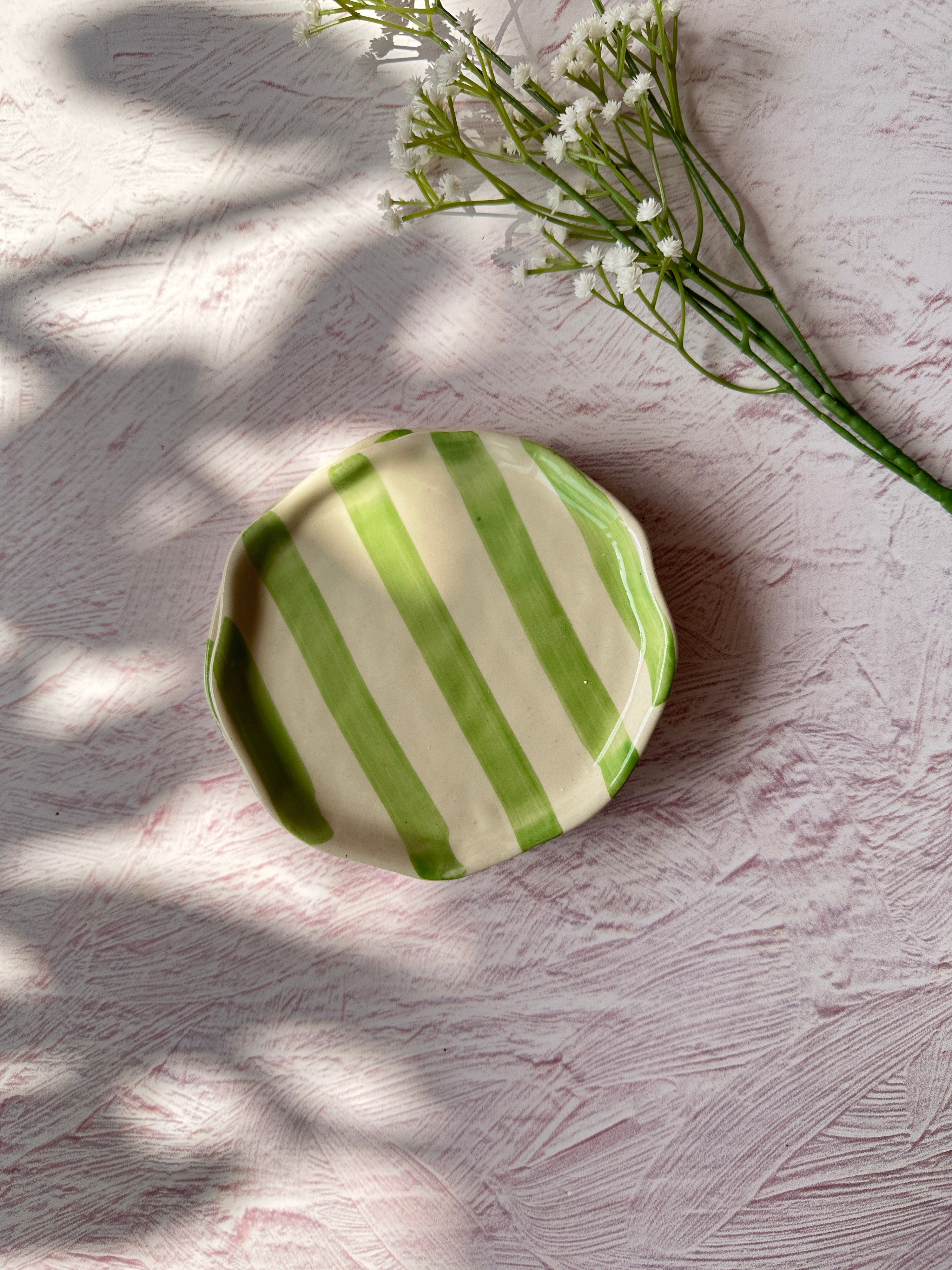 Ceramic Green stripe plate, 6.3x6.3 Inches (Set of 4) - Arte House