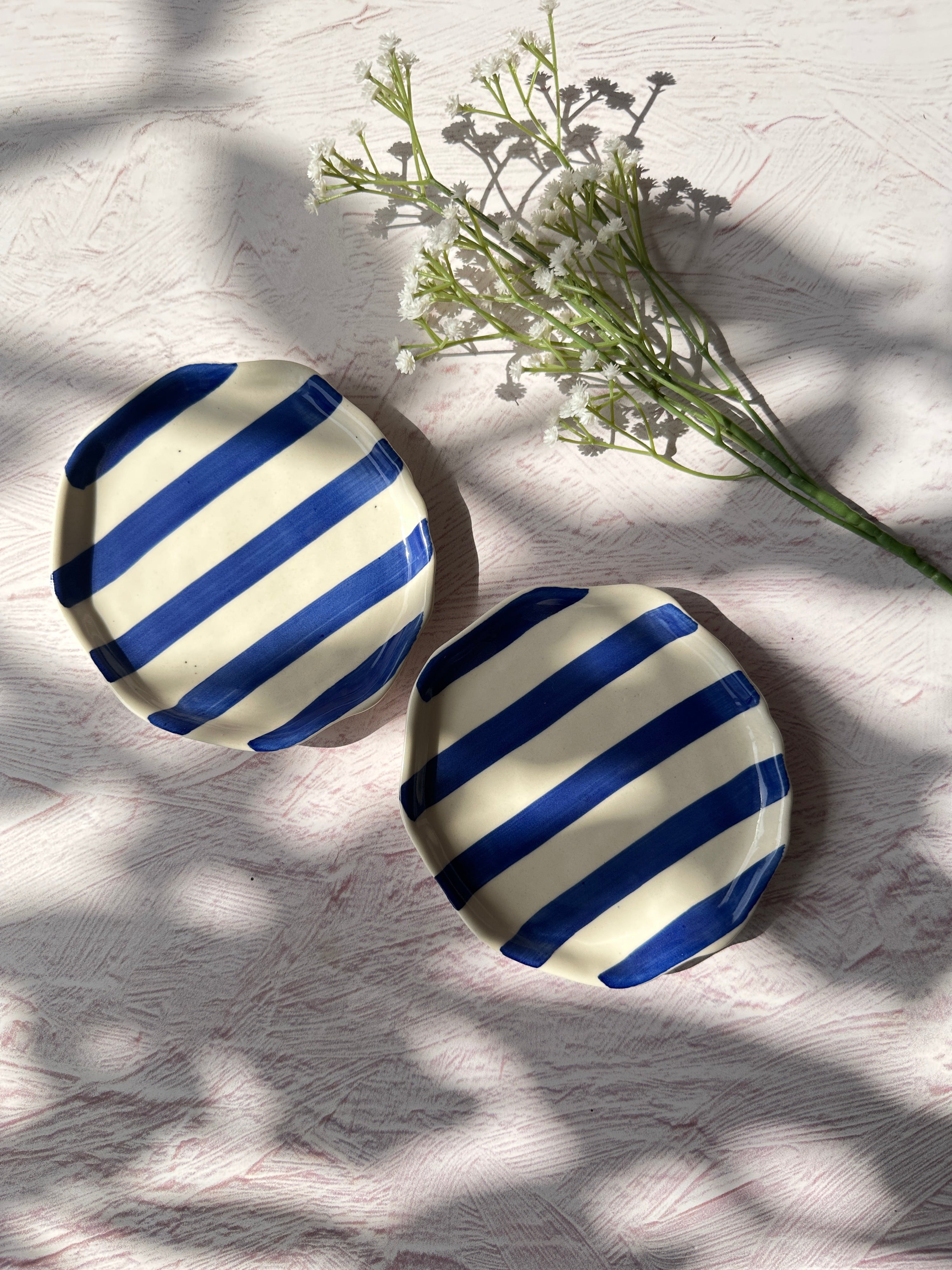 Ceramic Blue stripe plate, 6.3x6.3 Inches (Set of 4) - Arte House