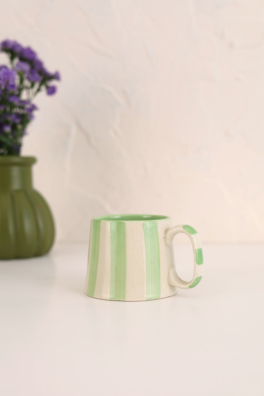 Ceramic Green Stripe  Coffee cup- 220ml (SET OF 4) - Arte House