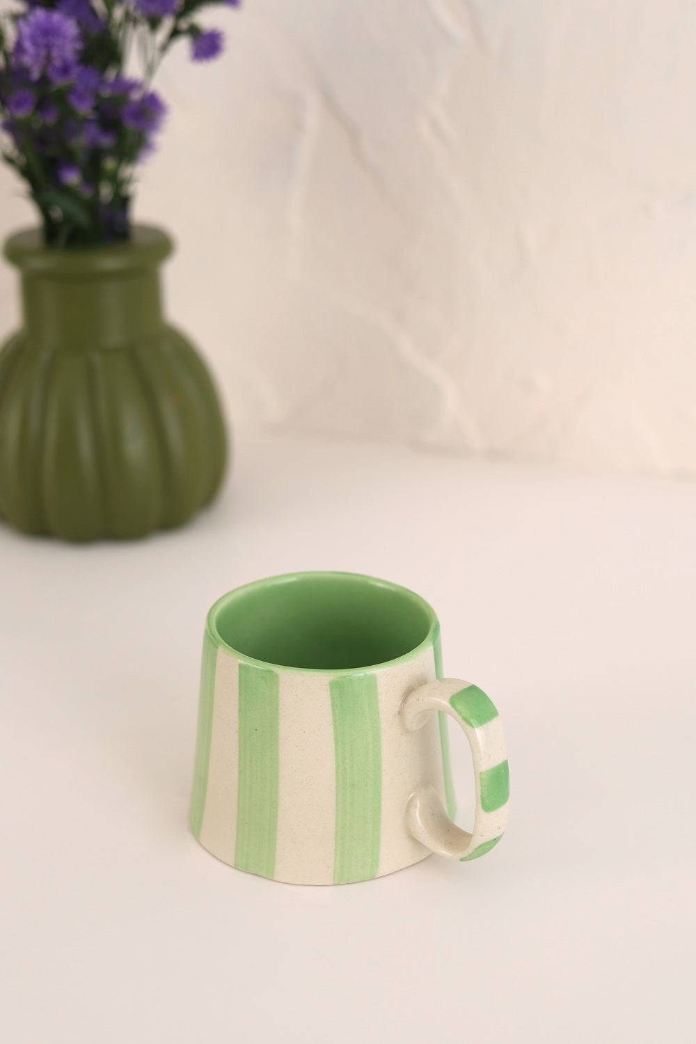 Ceramic Green Stripe  Coffee cup- 220ml (SET OF 4) - Arte House