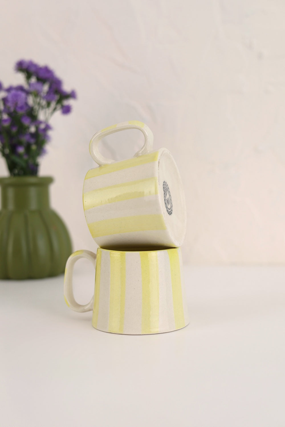 Ceramic Yellow Stripe  Coffee cup- 220ml (SET OF 4) - Arte House