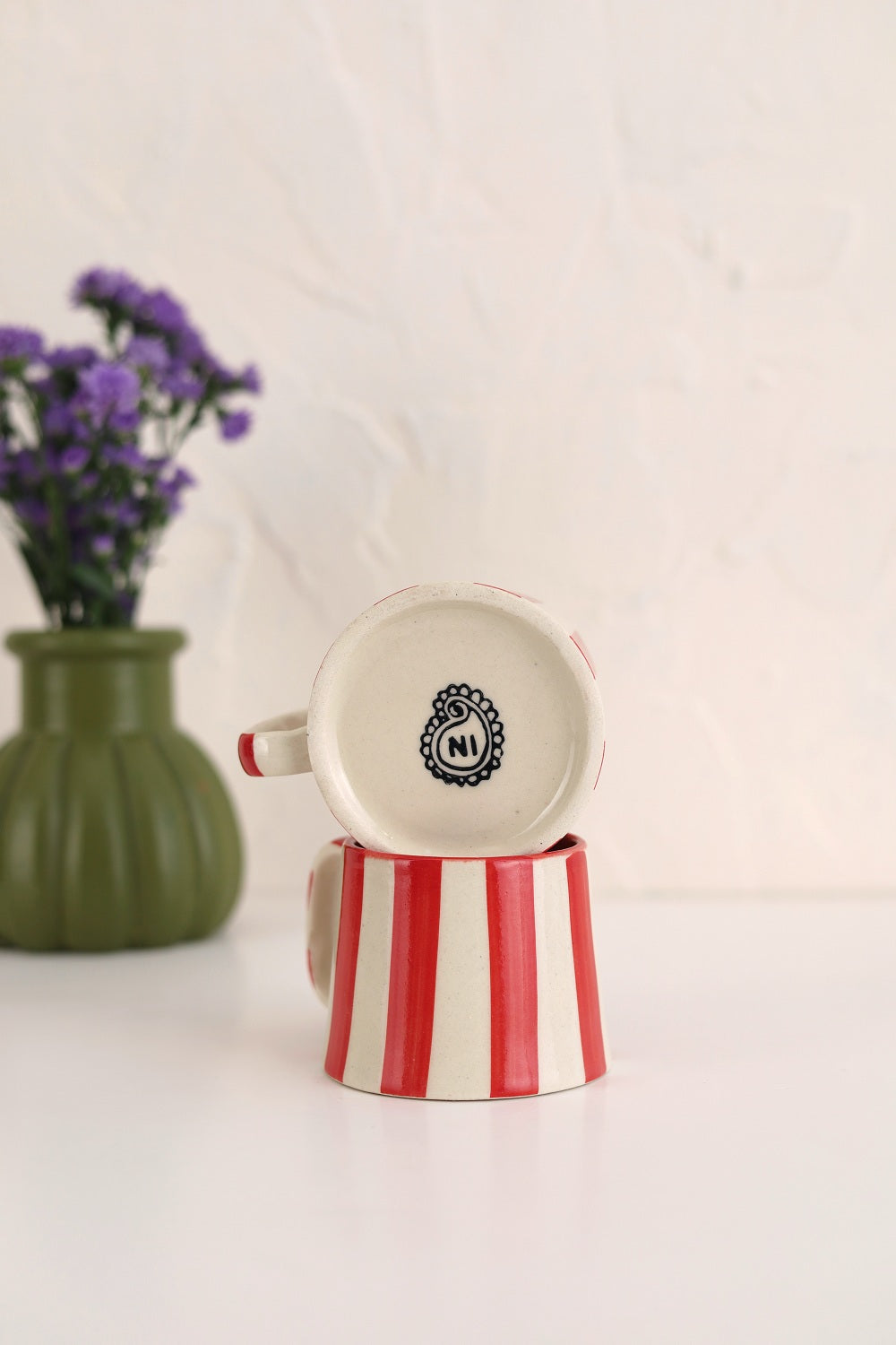 Ceramic Red Stripe  Coffee cup- 220ml (SET OF 4) - Arte House