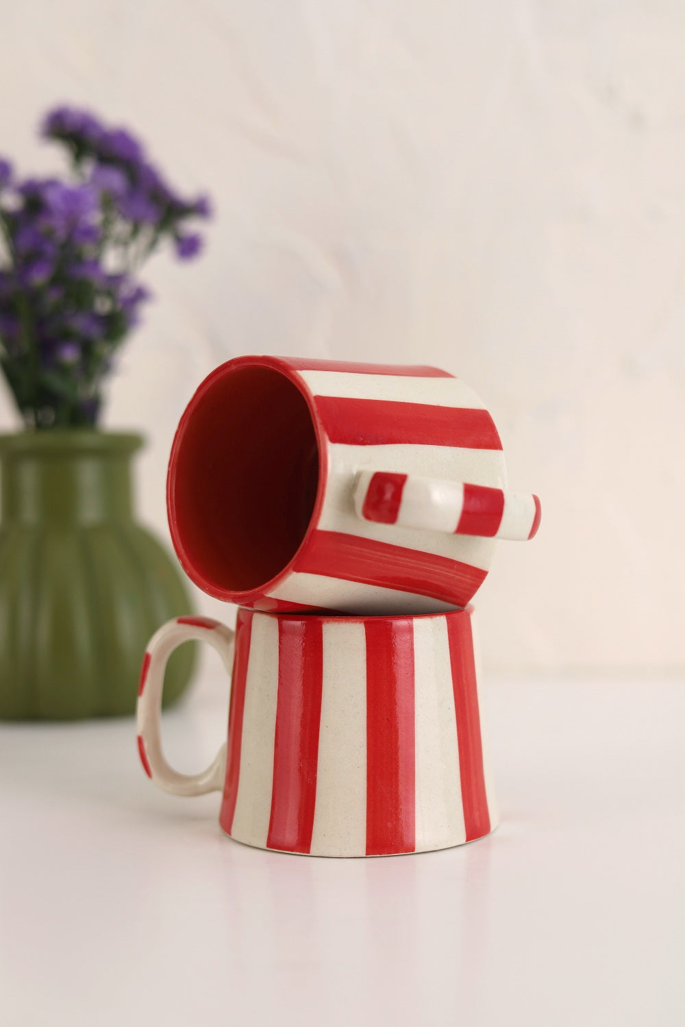 Ceramic Red Stripe  Coffee cup- 220ml (SET OF 4) - Arte House