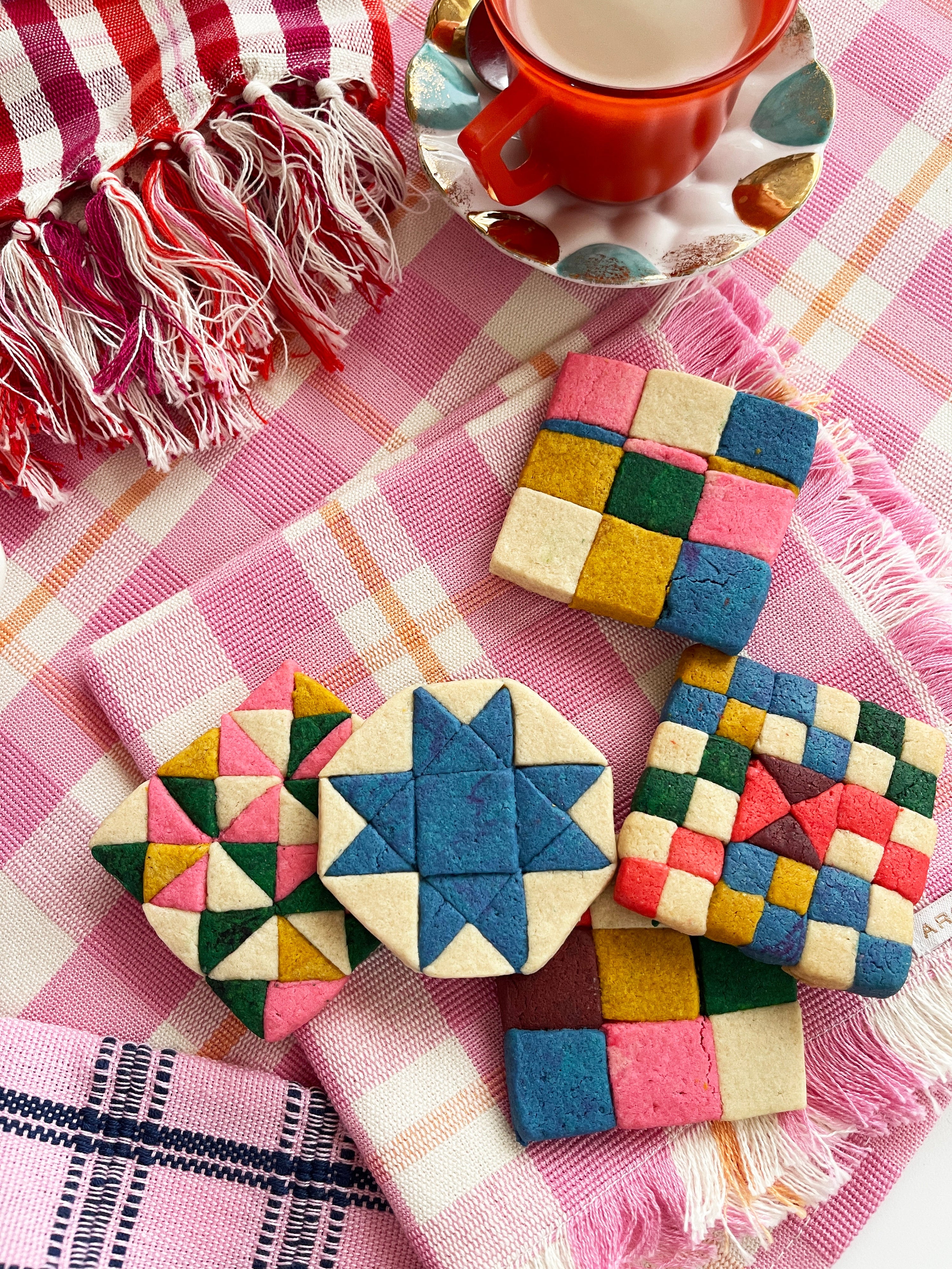 Abigail Plaid Party Napkin in Bubblegum and Peach - Arte House