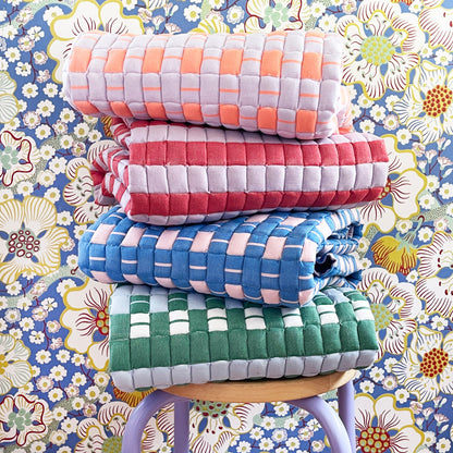 Quilted Sujani Throw Blanket - Soft Blue, White and Green