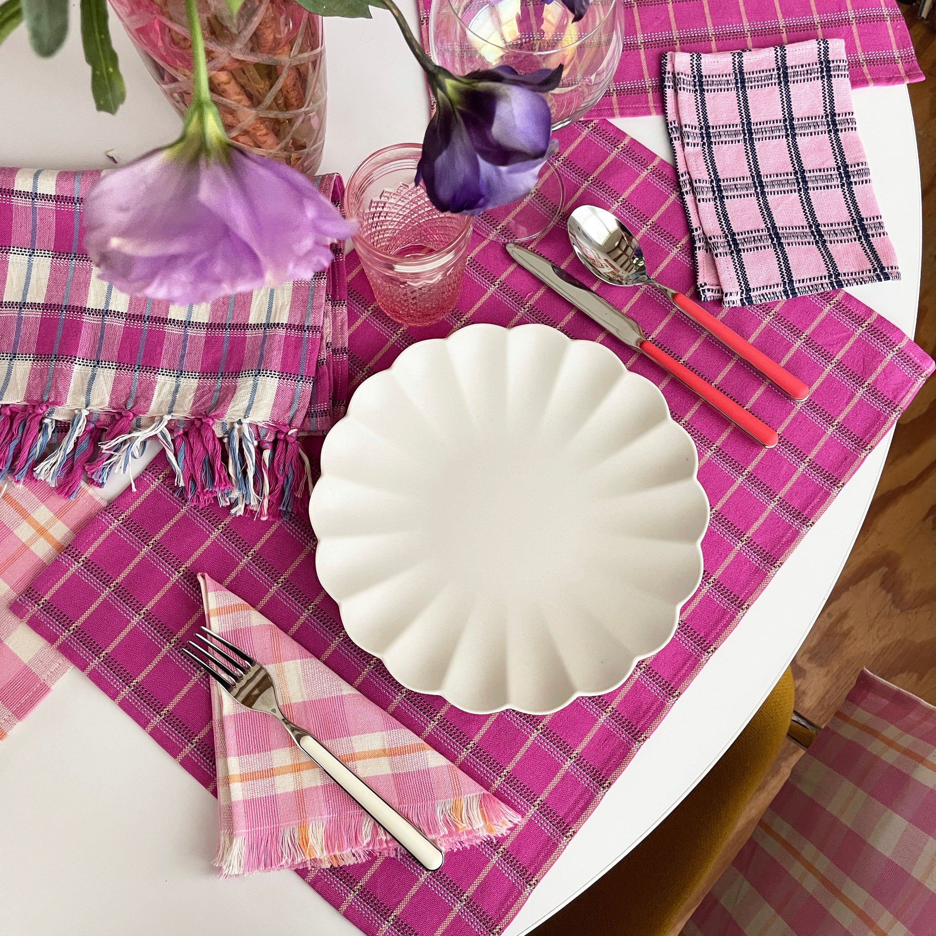Abigail Plaid Party Napkin in Bubblegum and Peach - Arte House