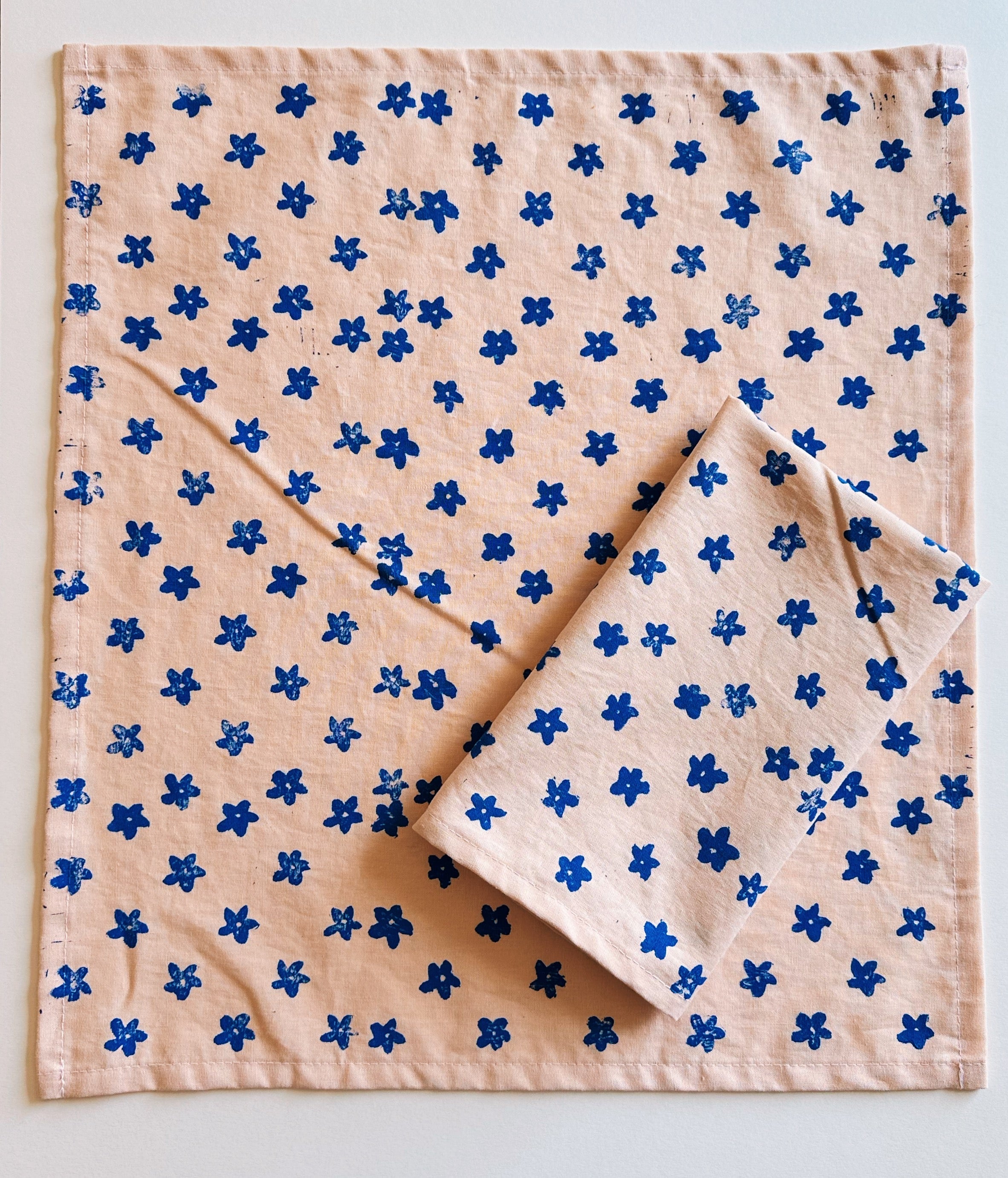 Blue Mini Florals on Blush Dinner Napkins
