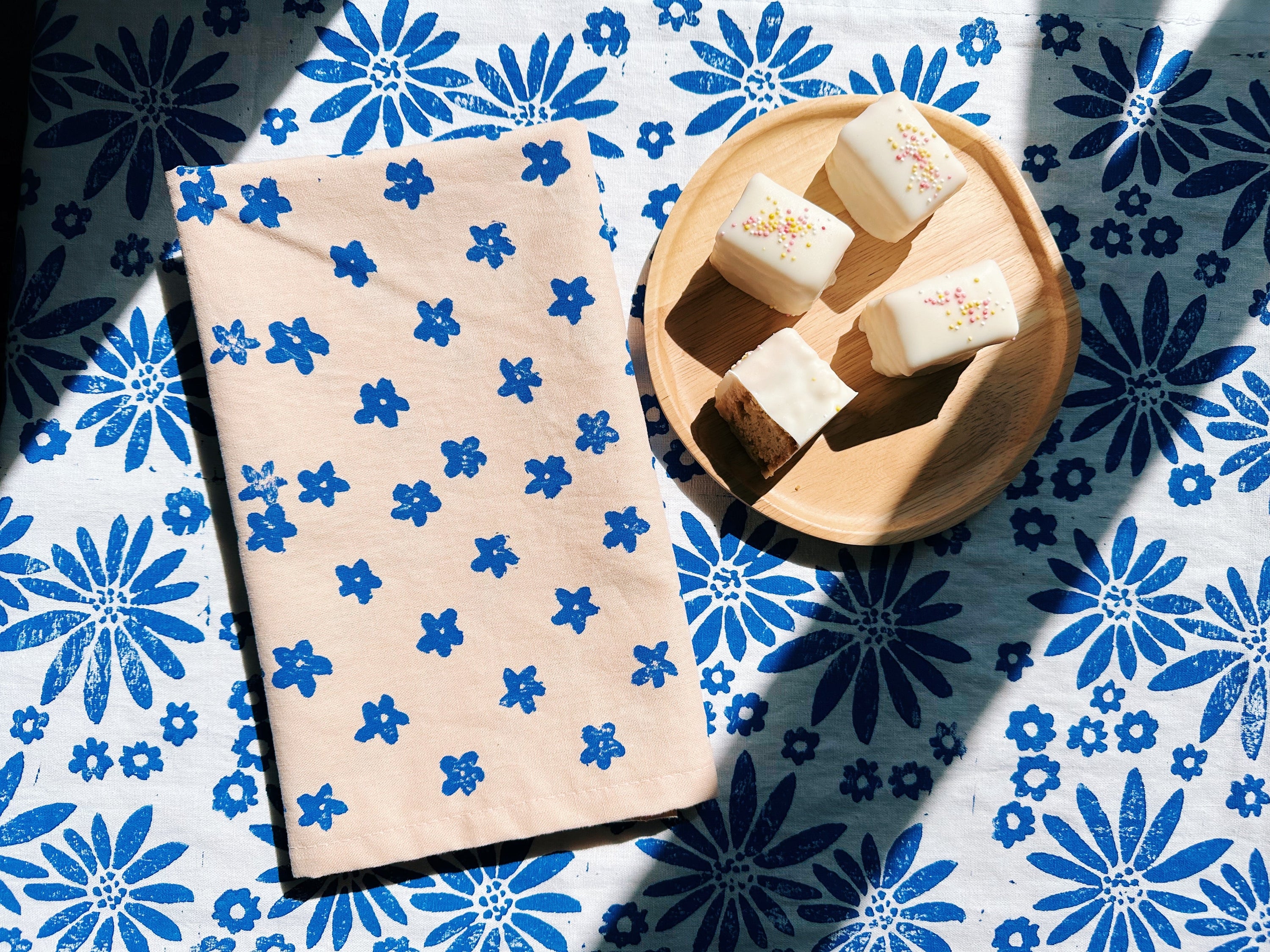 Blue Mini Florals on Blush Dinner Napkins