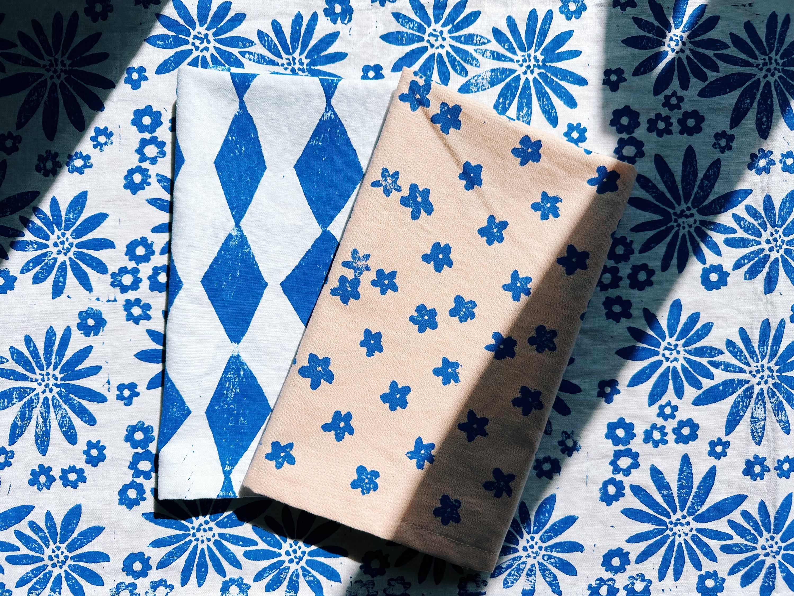 Blue Mini Florals on Blush Dinner Napkins