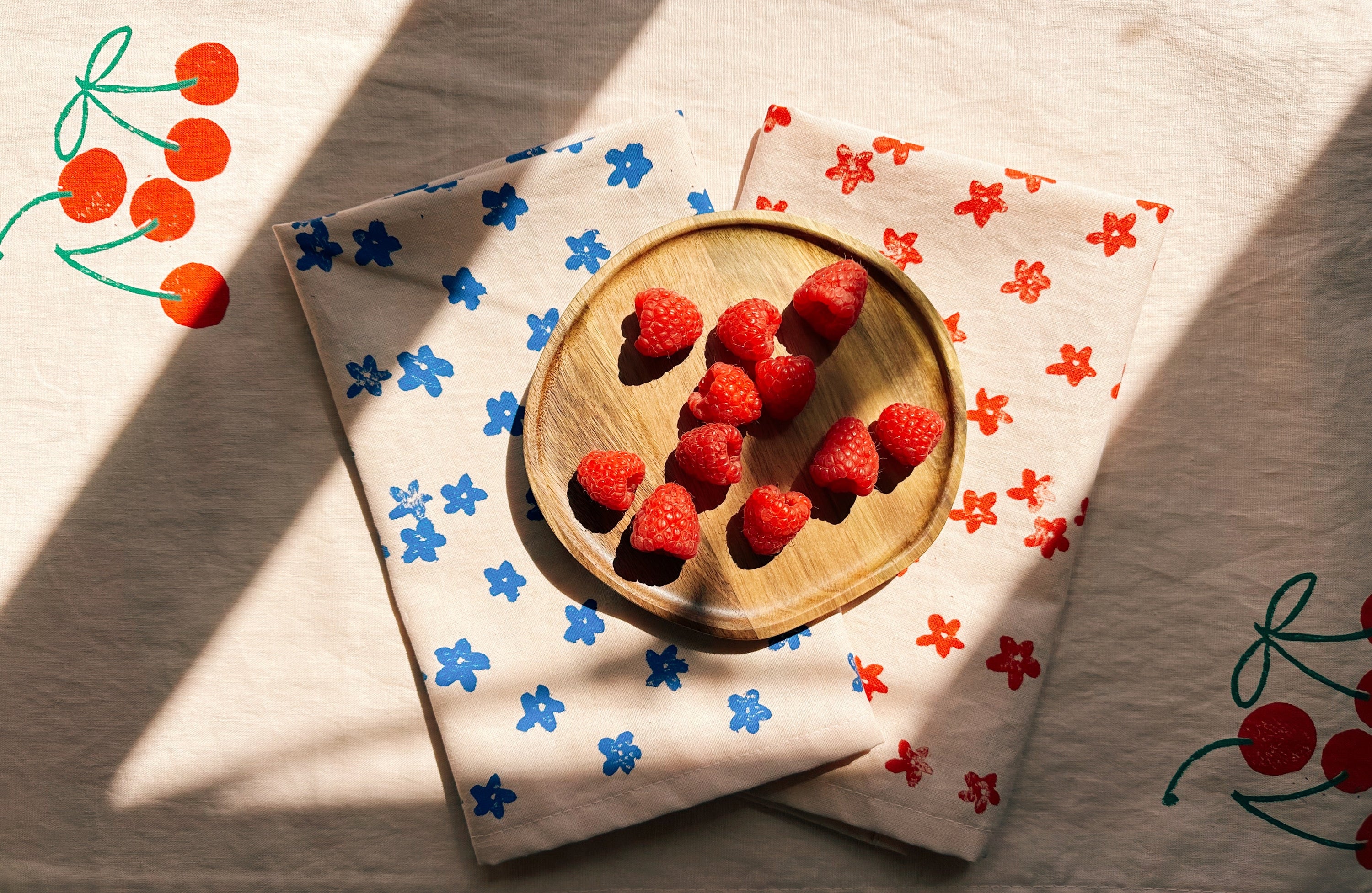 Blue Mini Florals on Blush Dinner Napkins