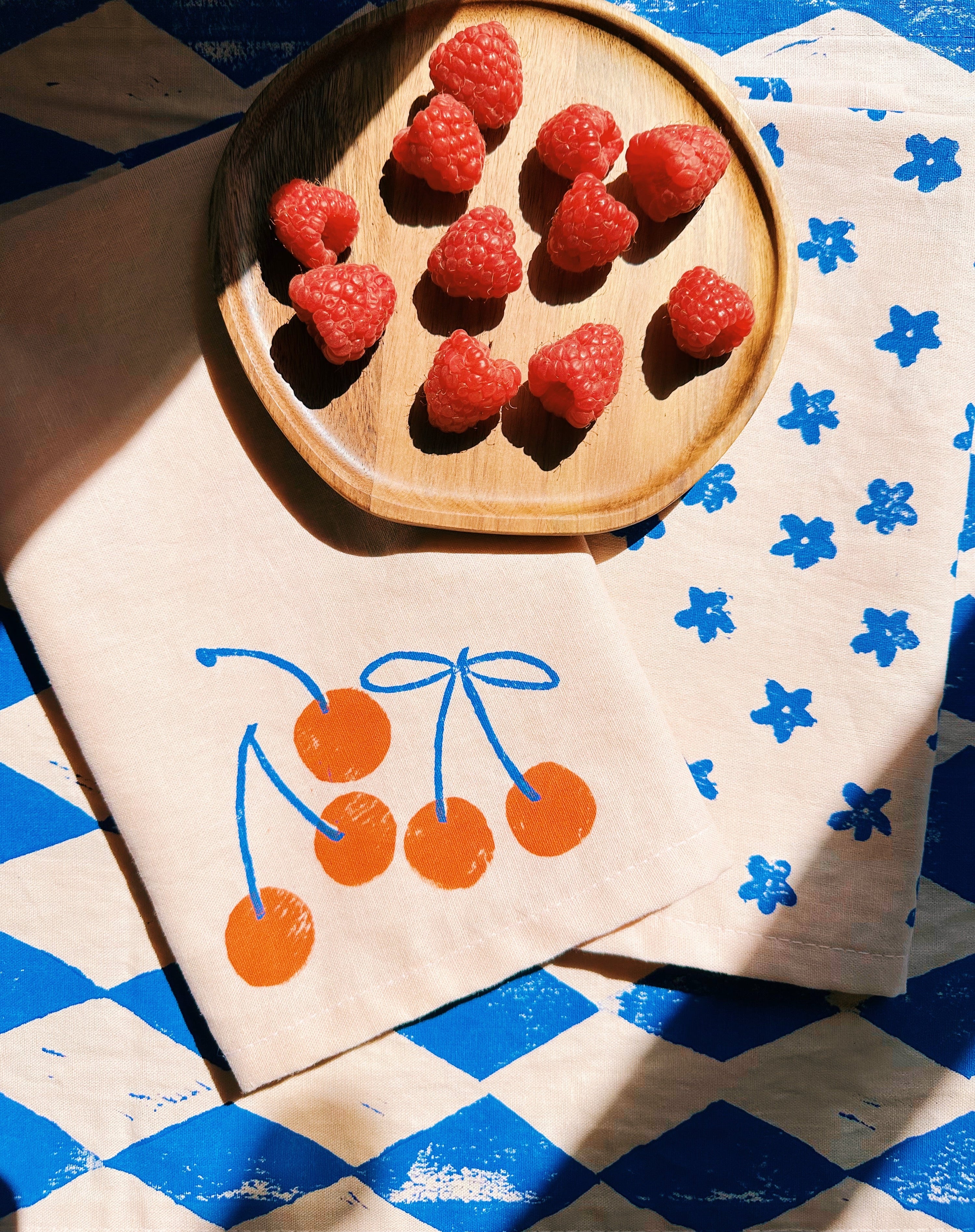 Blue Mini Florals on Blush Dinner Napkins